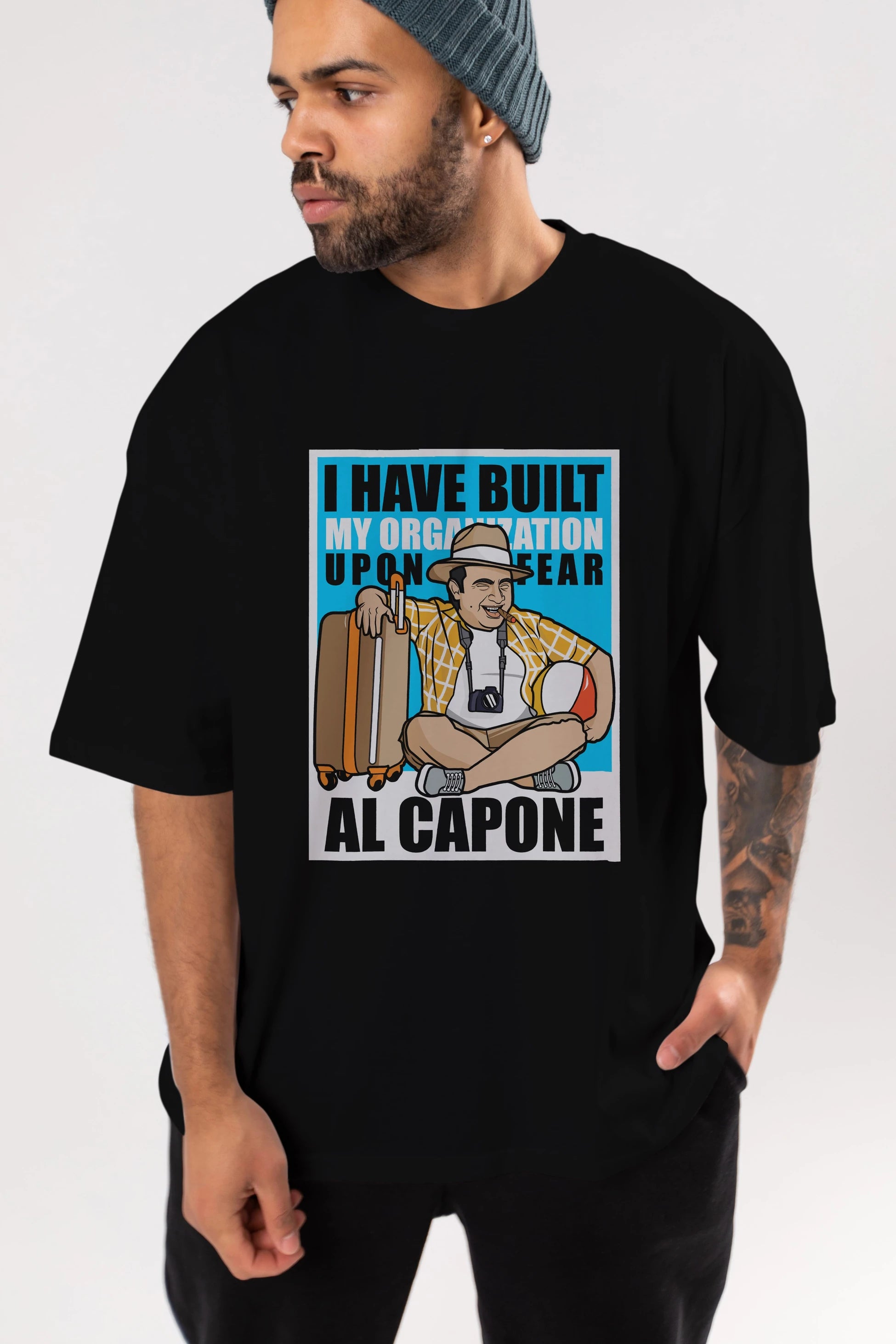 Al Capone Holiday Ön Baskılı Oversize t-shirt Erkek Kadın Unisex %100 Pamuk tişort