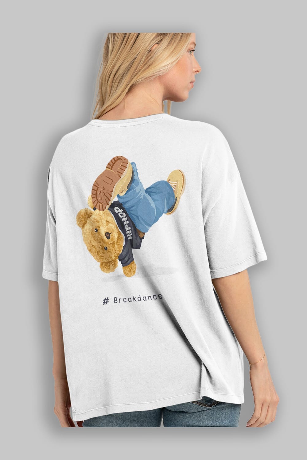 Teddy Bear Breakdance Arka Baskılı Oversize t-shirt Erkek Kadın Unisex %100 Pamuk