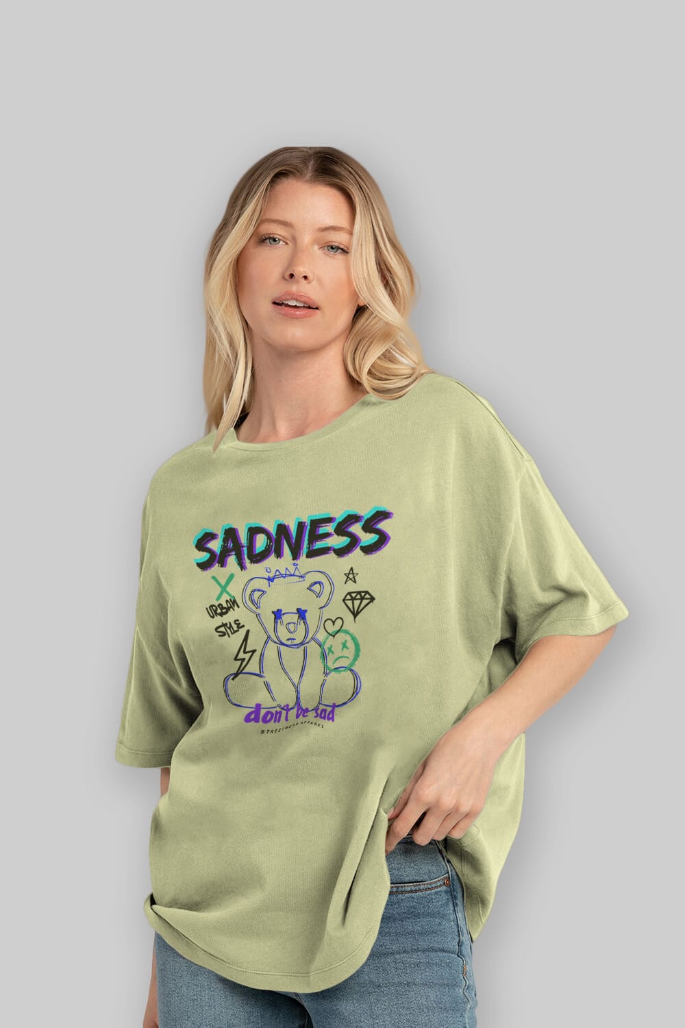 Teddy Bear Sadness Ön Baskılı Oversize t-shirt Erkek Kadın Unisex