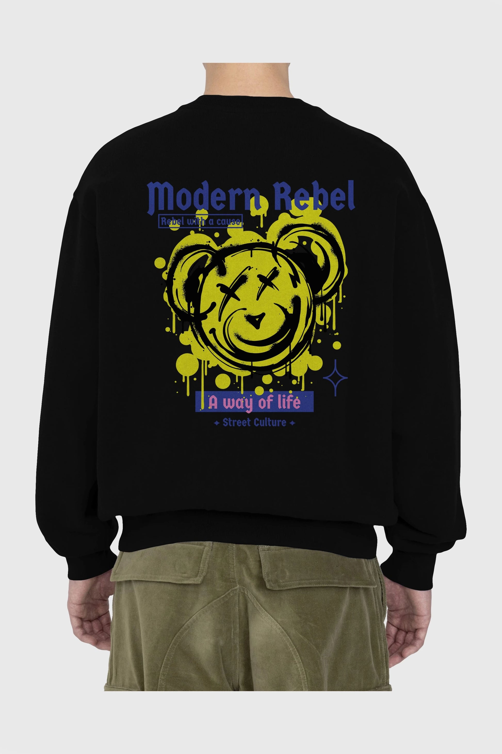 Modern Rebel Bear Arka Baskılı Oversize Sweatshirt Erkek Kadın Unisex