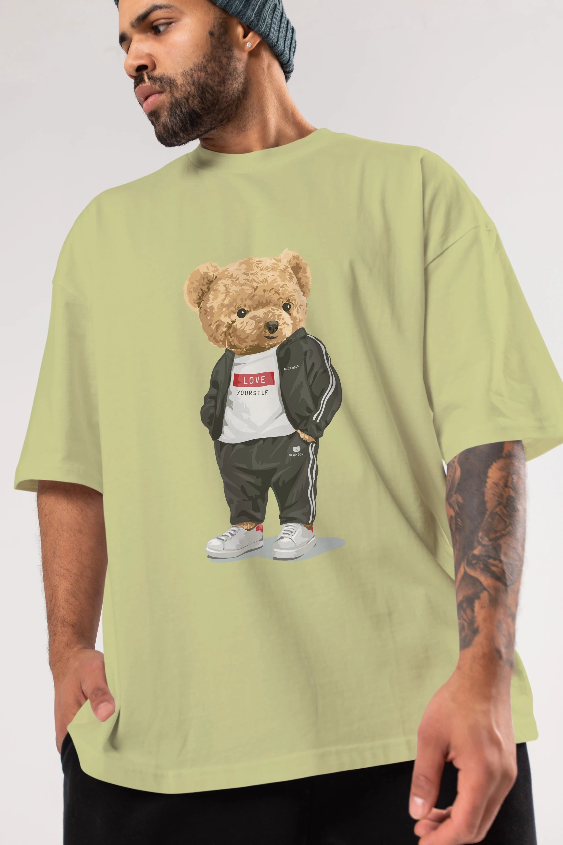 Teddy Bear Love Yourself Ön Baskılı Oversize t-shirt Erkek Kadın Unisex %100 Pamuk