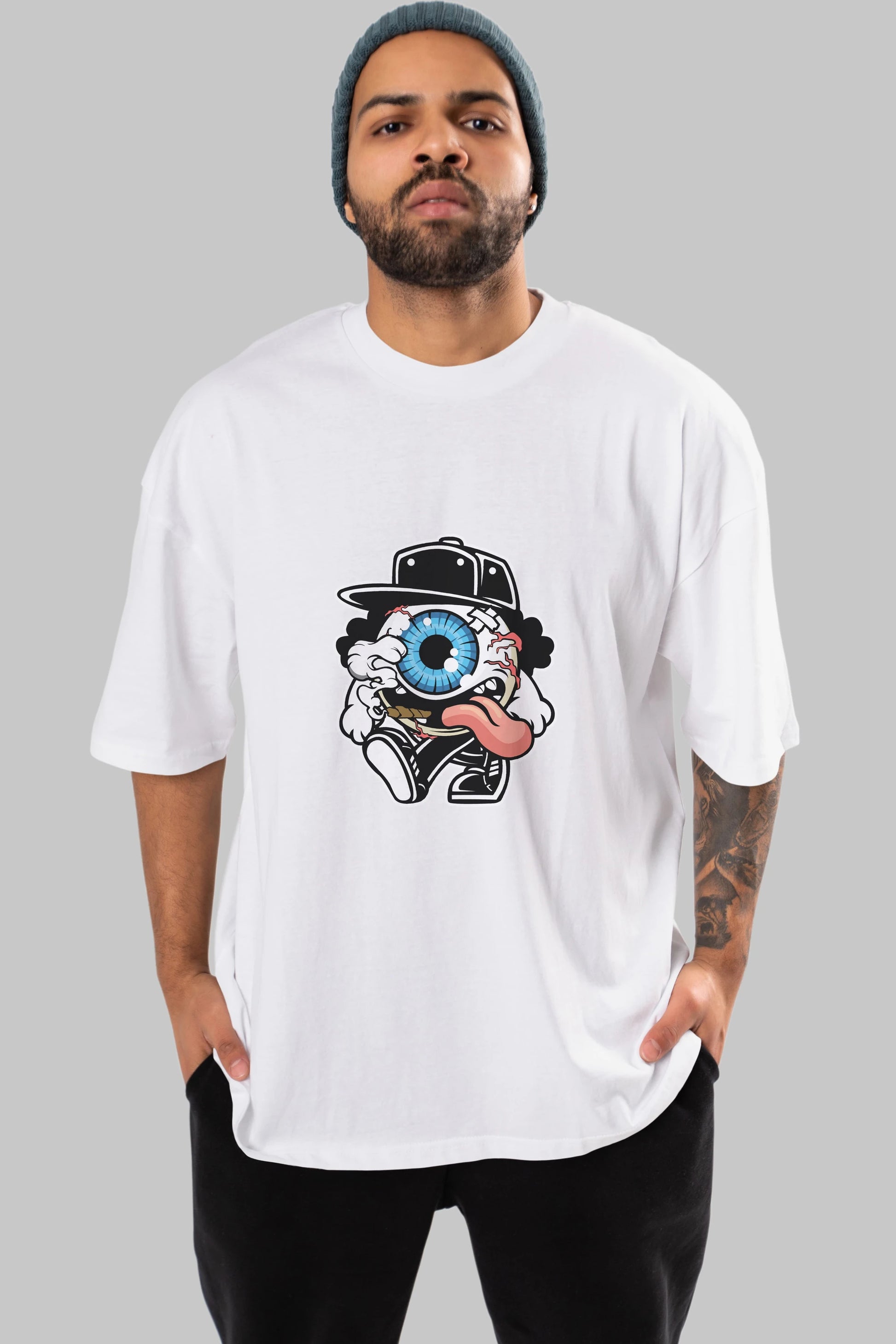 Eyeball Ön Baskılı Oversize t-shirt Erkek Kadın Unisex %100 Pamuk tişort
