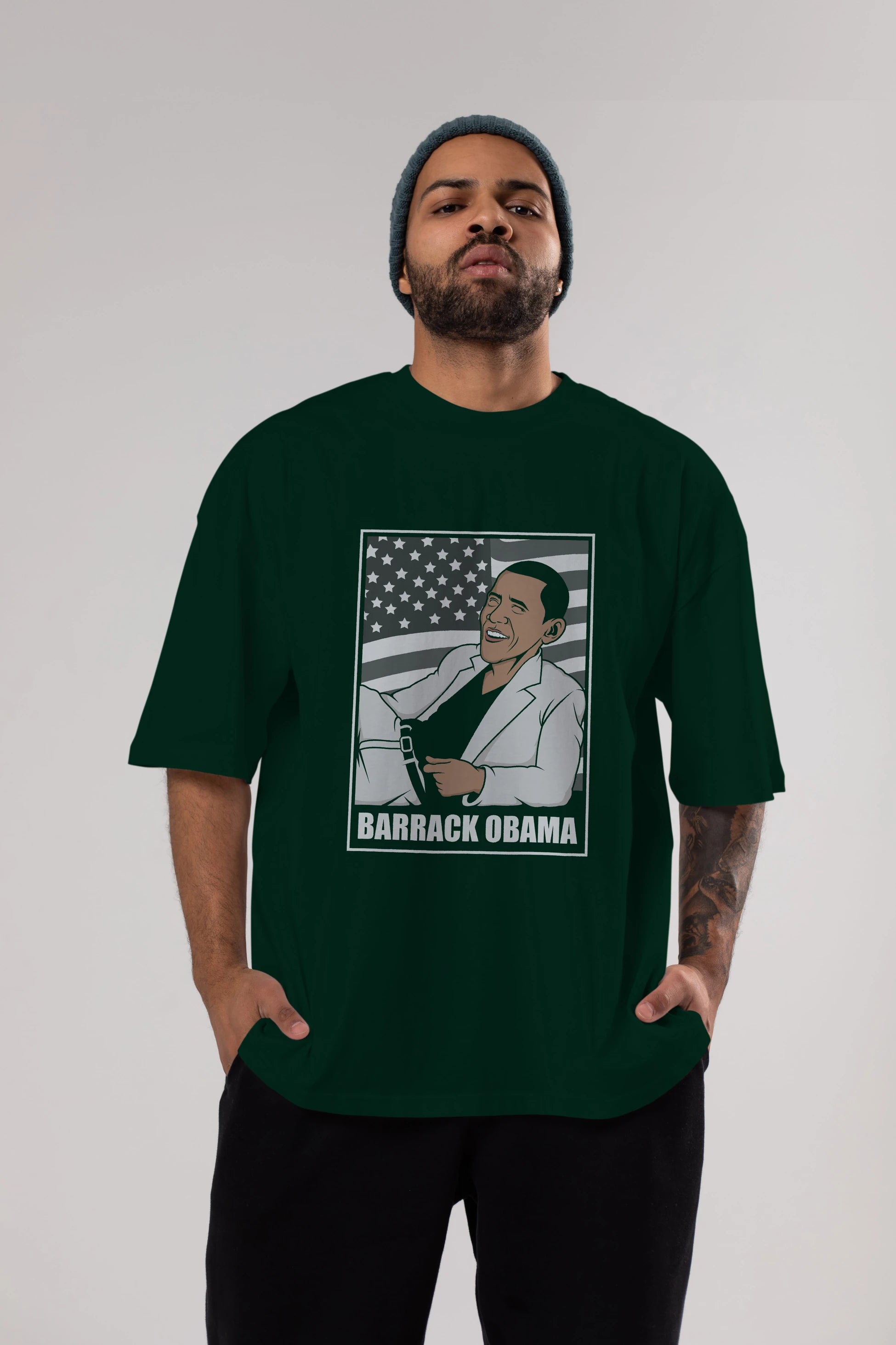 Obama Thriller Ön Baskılı Oversize t-shirt Erkek Kadın Unisex %100 Pamuk tişort