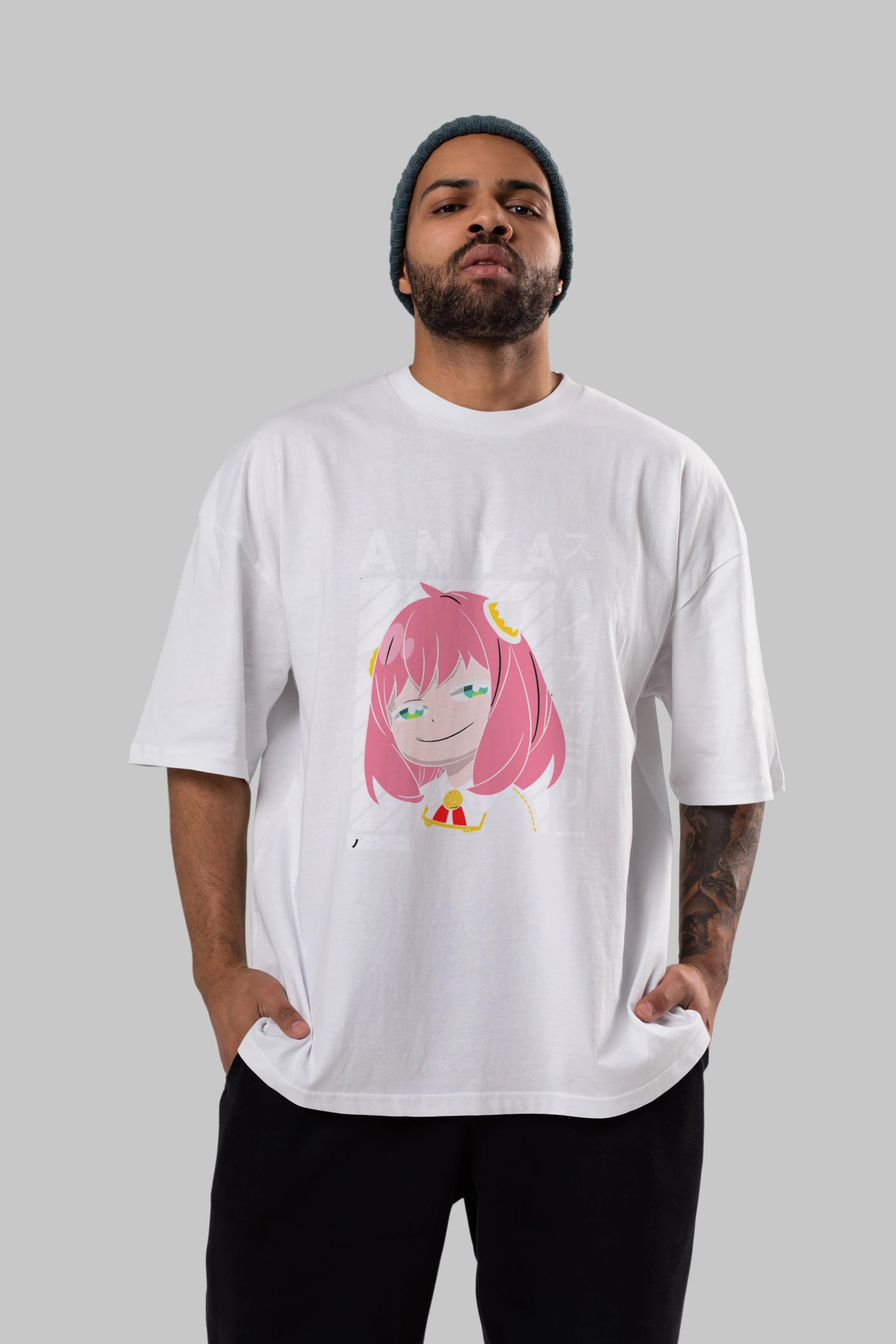 Anya SPYX FAMILY Anime Ön Baskılı Oversize t-shirt %100 pamuk Erkek Kadın Unisex