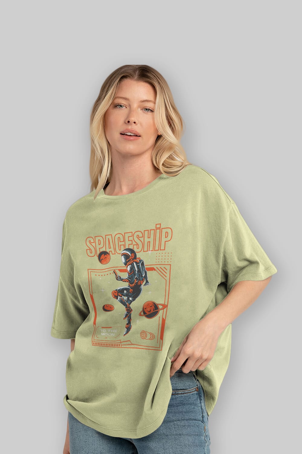 Spaceship Ön Baskılı Oversize t-shirt Erkek Kadın Unisex