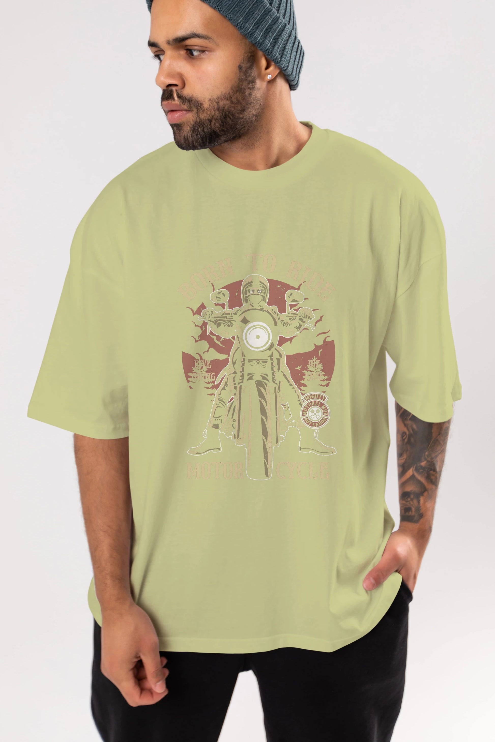 Born To Ride Ön Baskılı Oversize t-shirt Erkek Kadın Unisex %100 Pamuk tişort