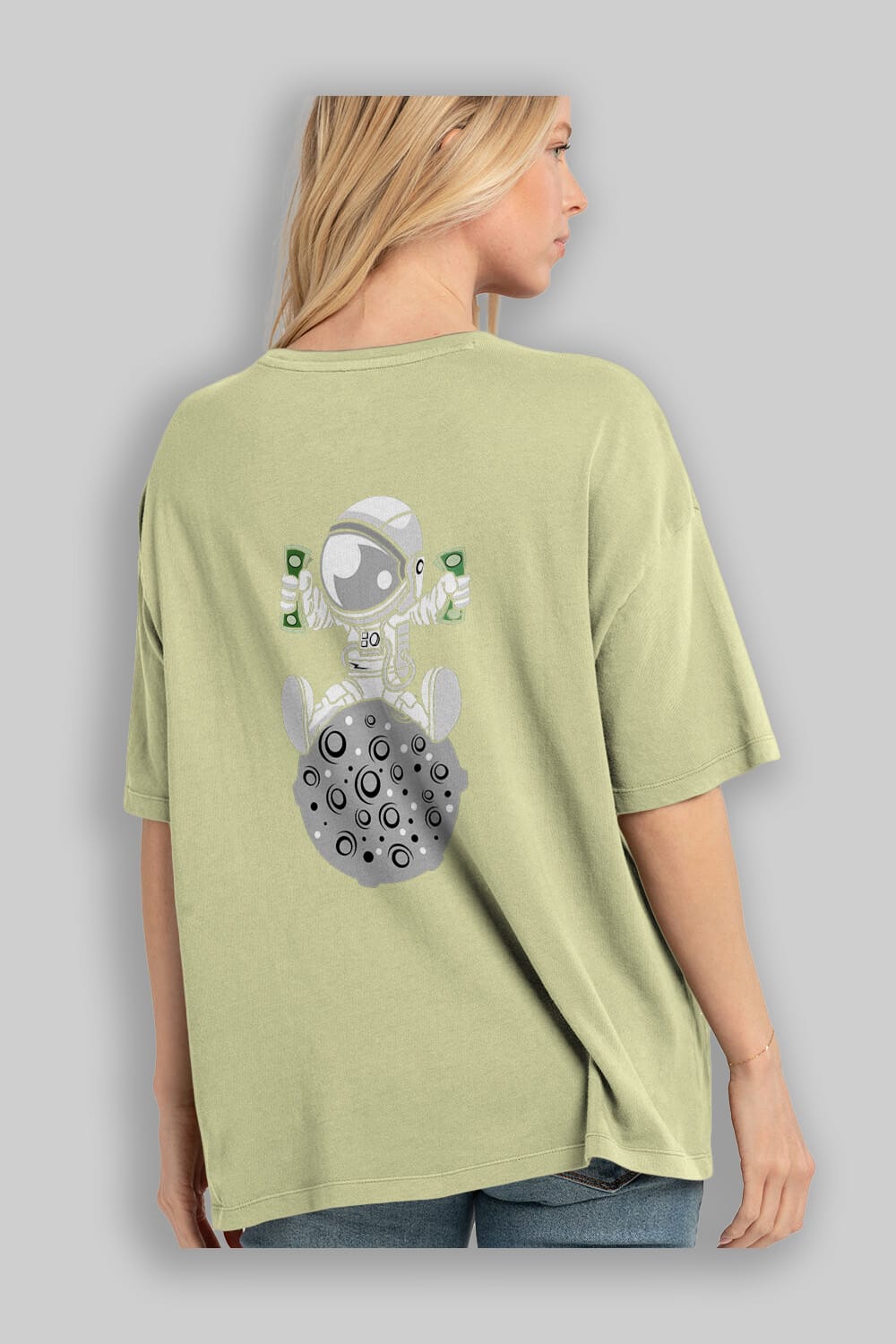 Astronaut Dollar Arka Baskılı Oversize t-shirt Erkek Kadın Unisex %100 Pamuk tişort