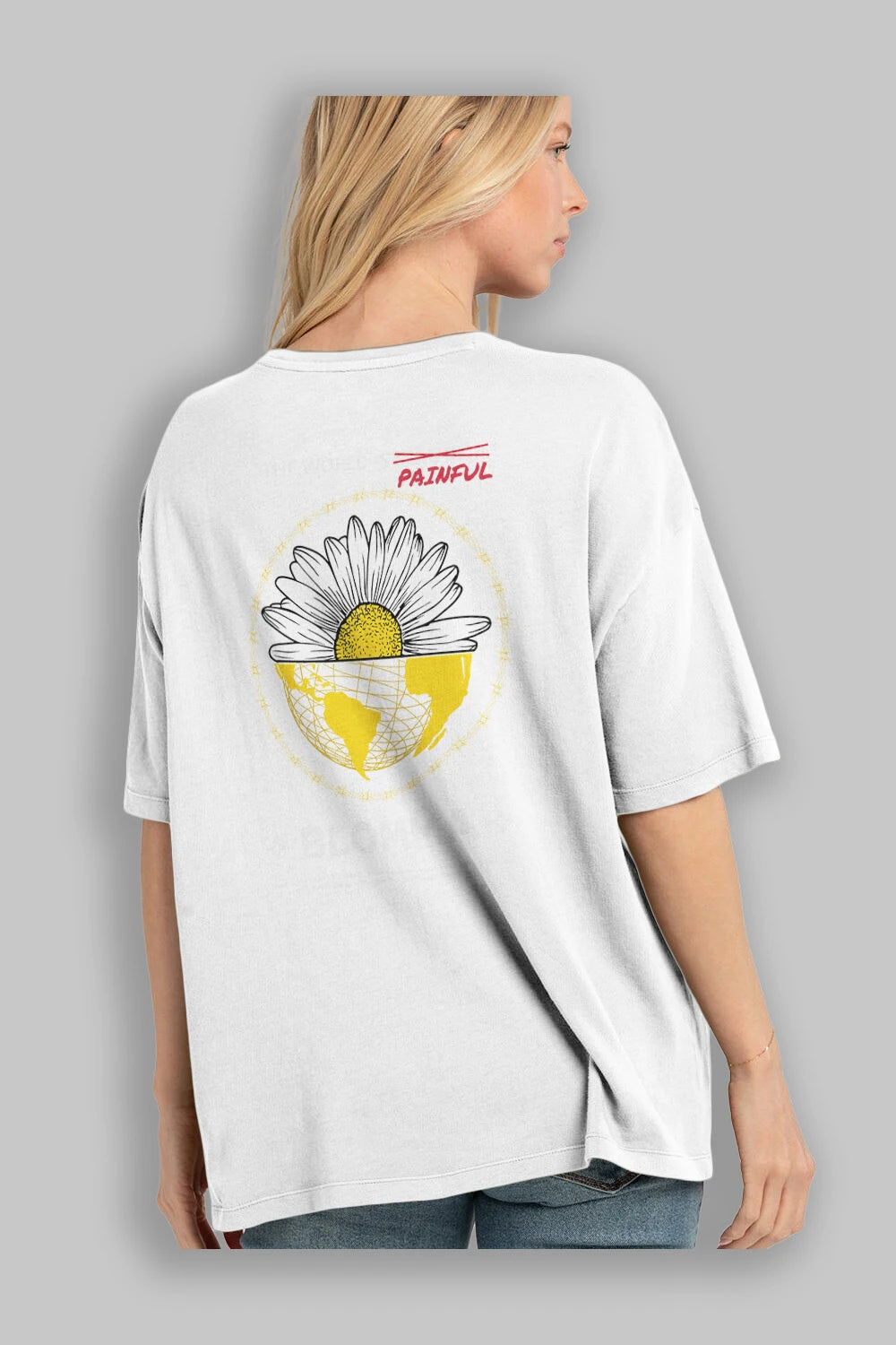 Blomma Arka Baskılı Oversize t-shirt Erkek Kadın Unisex