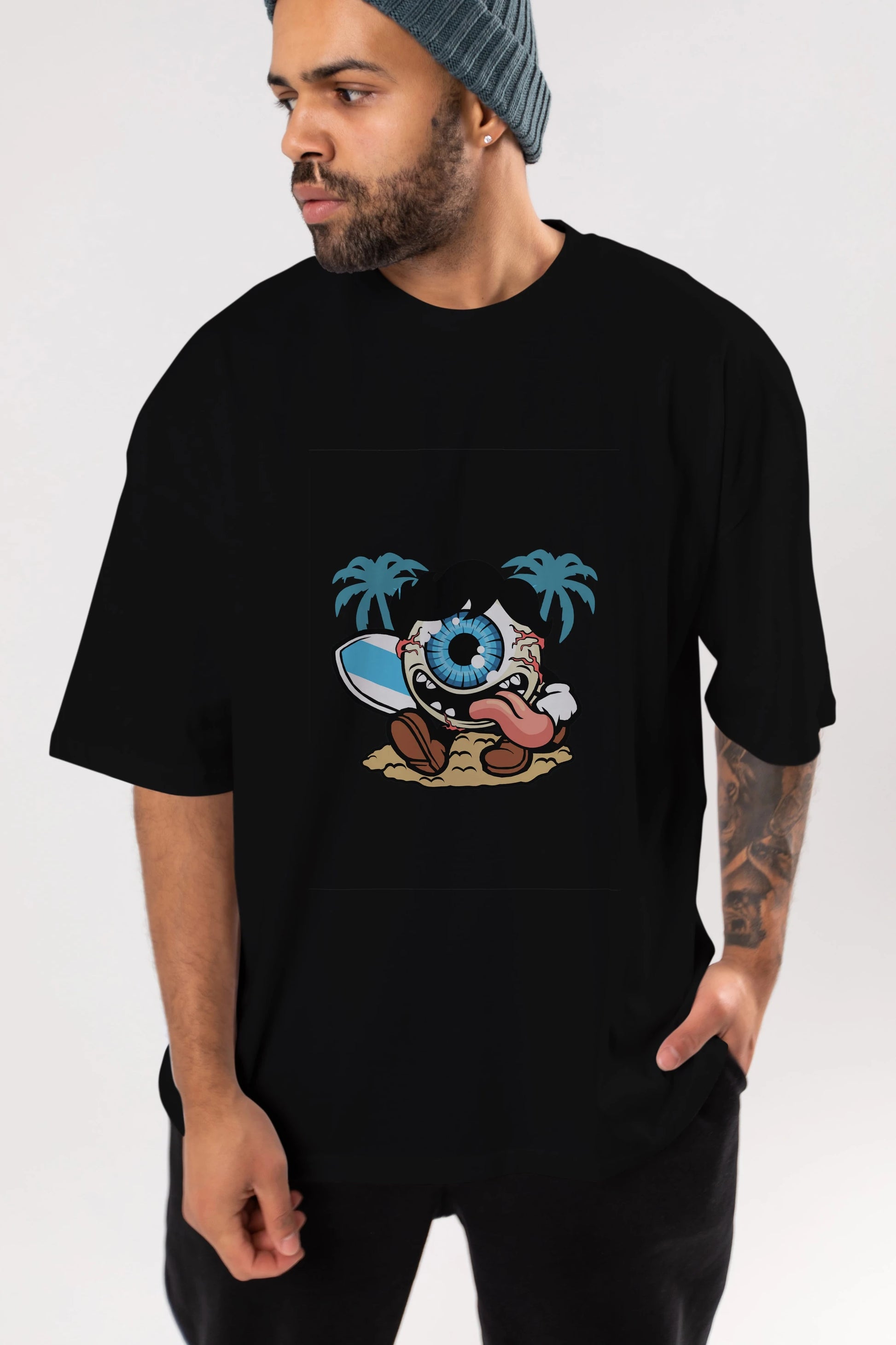 Eye Ball Surfer Ön Baskılı Oversize t-shirt Erkek Kadın Unisex %100 Pamuk tişort