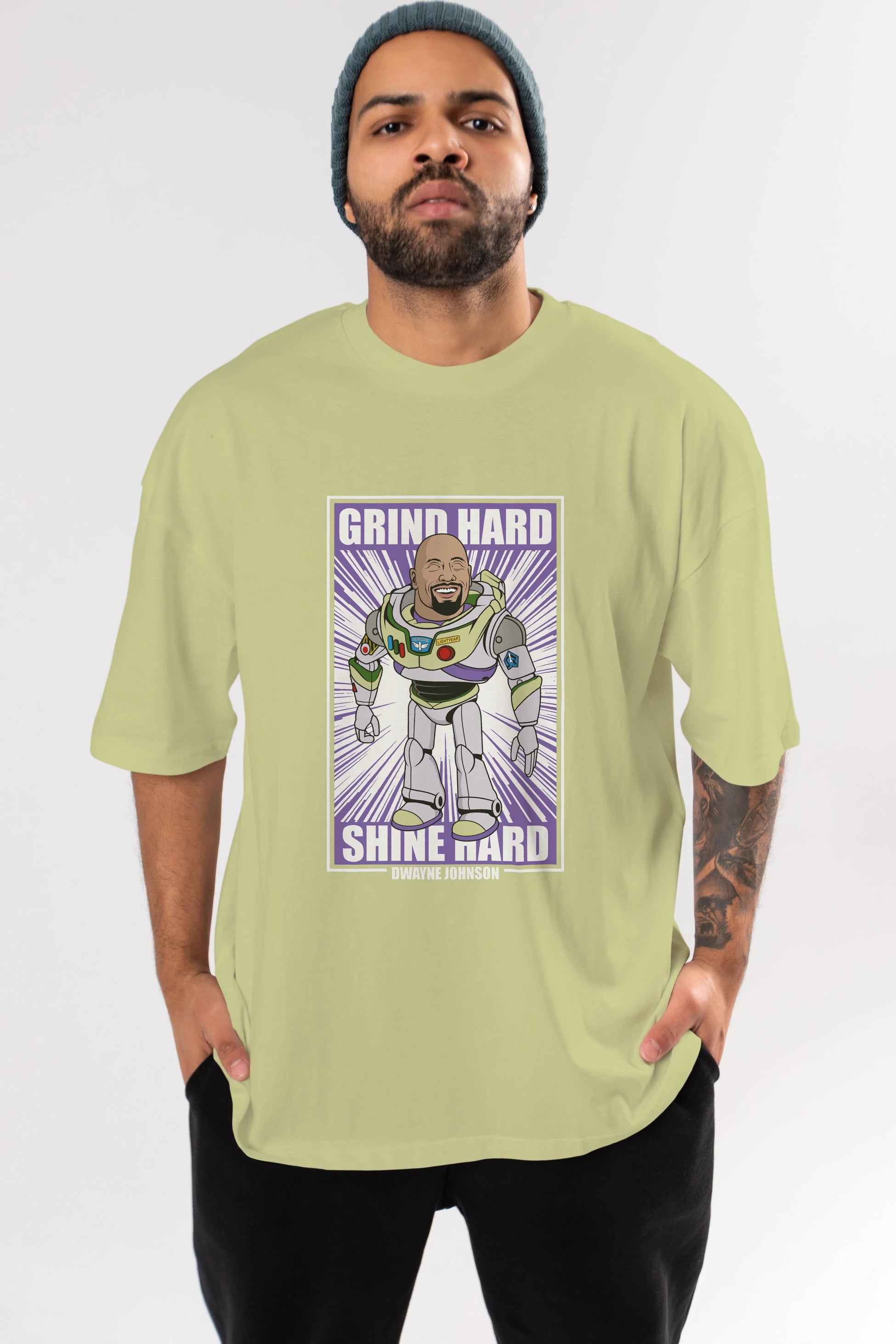 Dwayne Johnson Buzz Lightyear Ön Baskılı Oversize t-shirt Erkek Kadın Unisex %100 Pamuk tişort