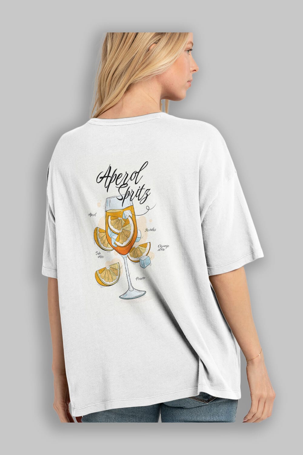 Aperol Spritz 6 Arka Baskılı Oversize t-shirt Erkek Kadın Unisex %100 Pamuk Bisiklet Yaka tişort