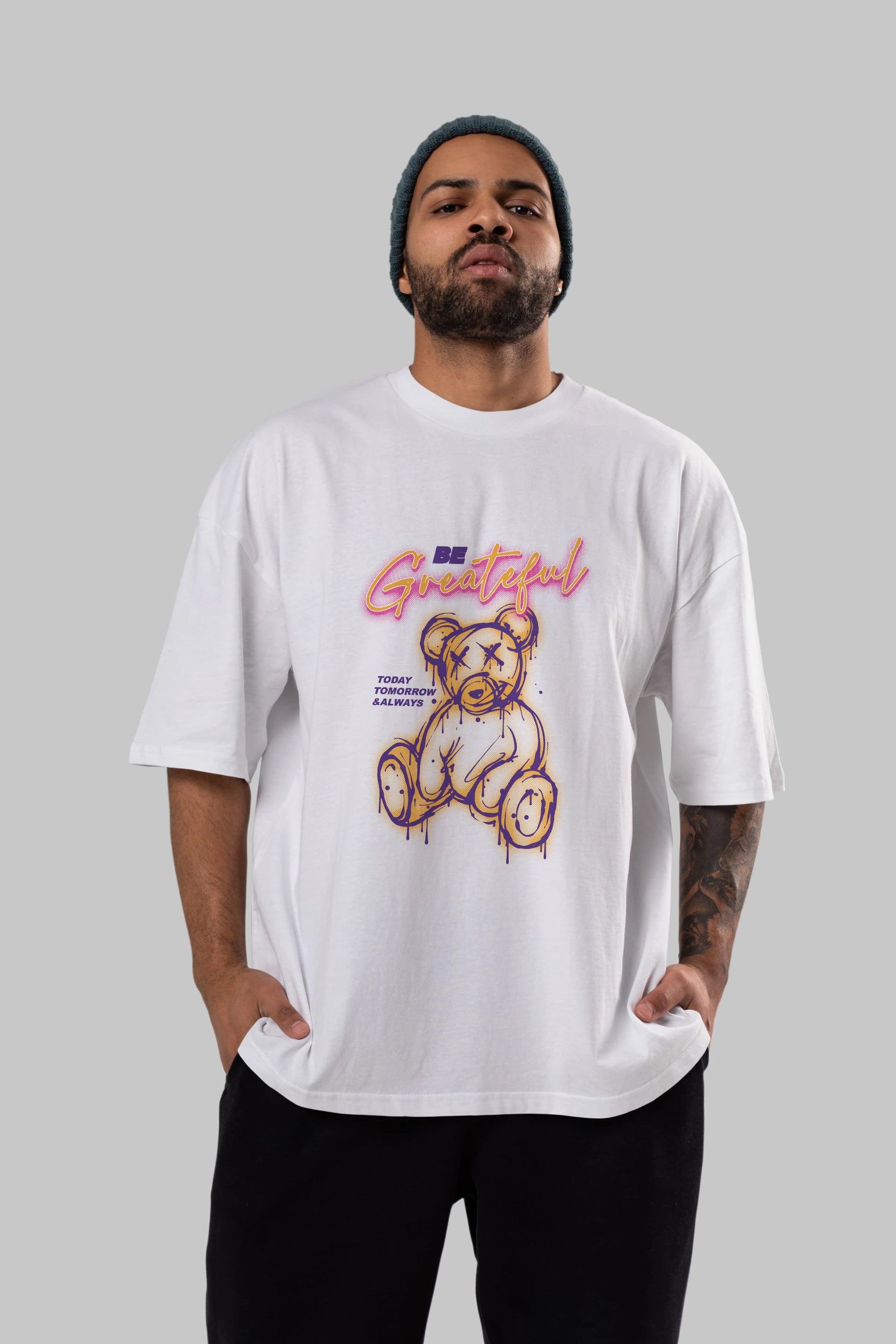 Be Greateful Bear Ön Baskılı Oversize t-shirt Erkek Kadın Unisex