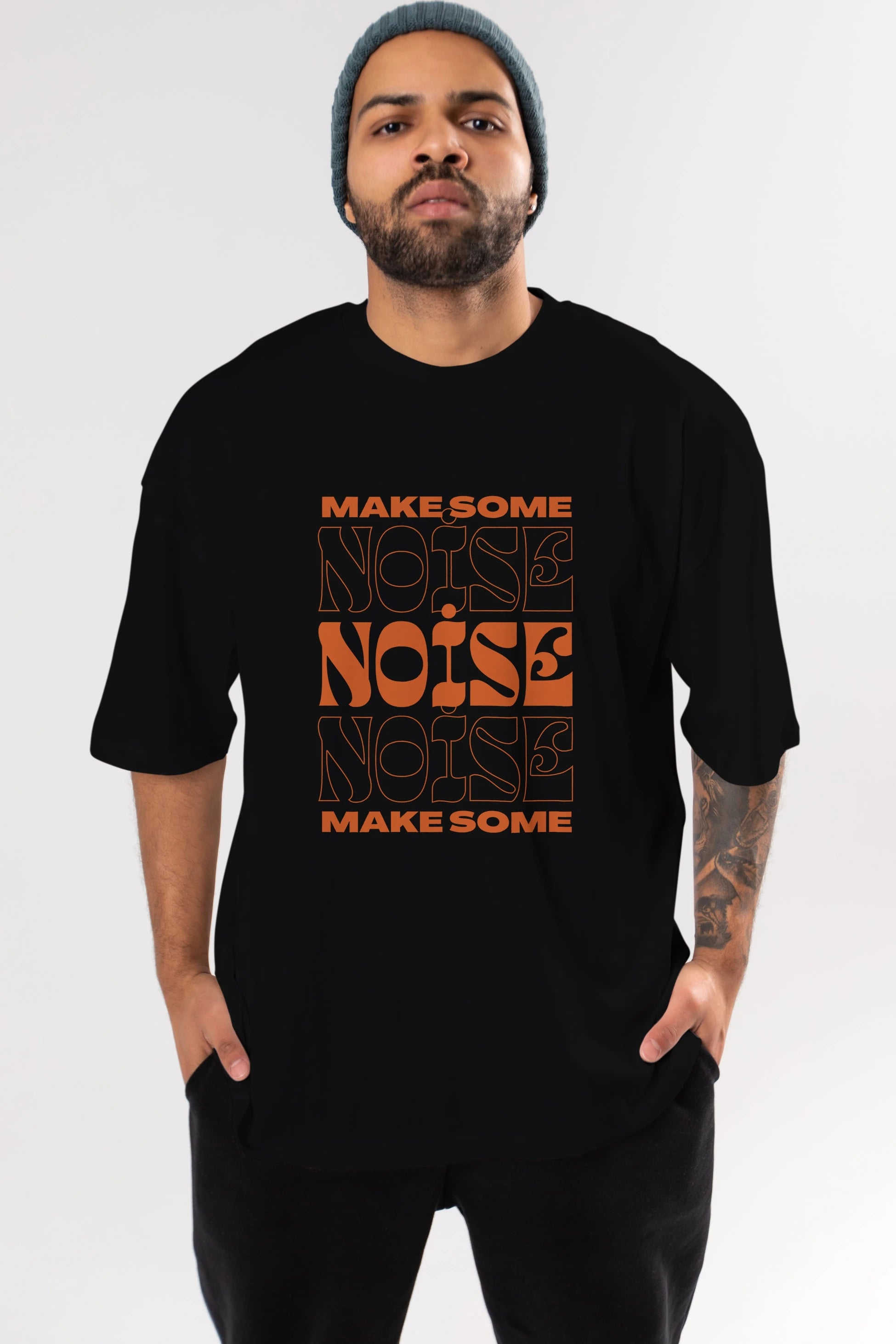 Make Some Noise Yazılı 2 Ön Baskılı Oversize t-shirt Erkek Kadın Unisex