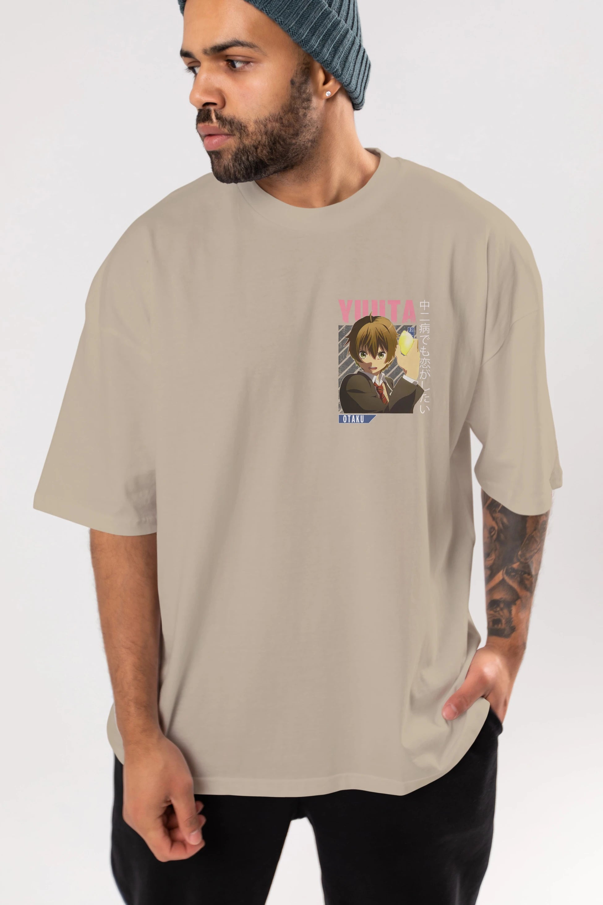 Yuuta Togashi 2 Ön Sol Baskılı Oversize t-shirt Erkek Kadın Unisex %100 Pamuk Bisiklet Yaka tişort