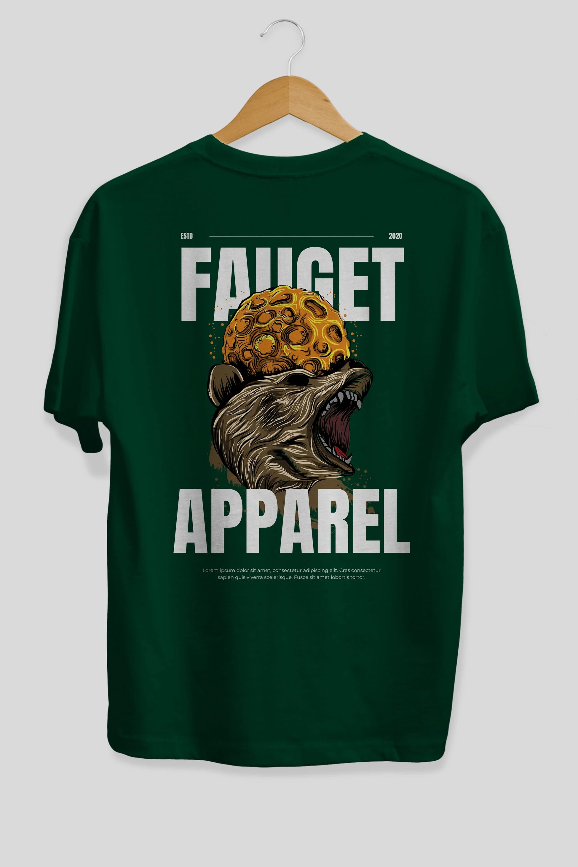 Bear Angry Fauget Apparel Arka Baskılı Oversize t-shirt Erkek Kadın Unisex