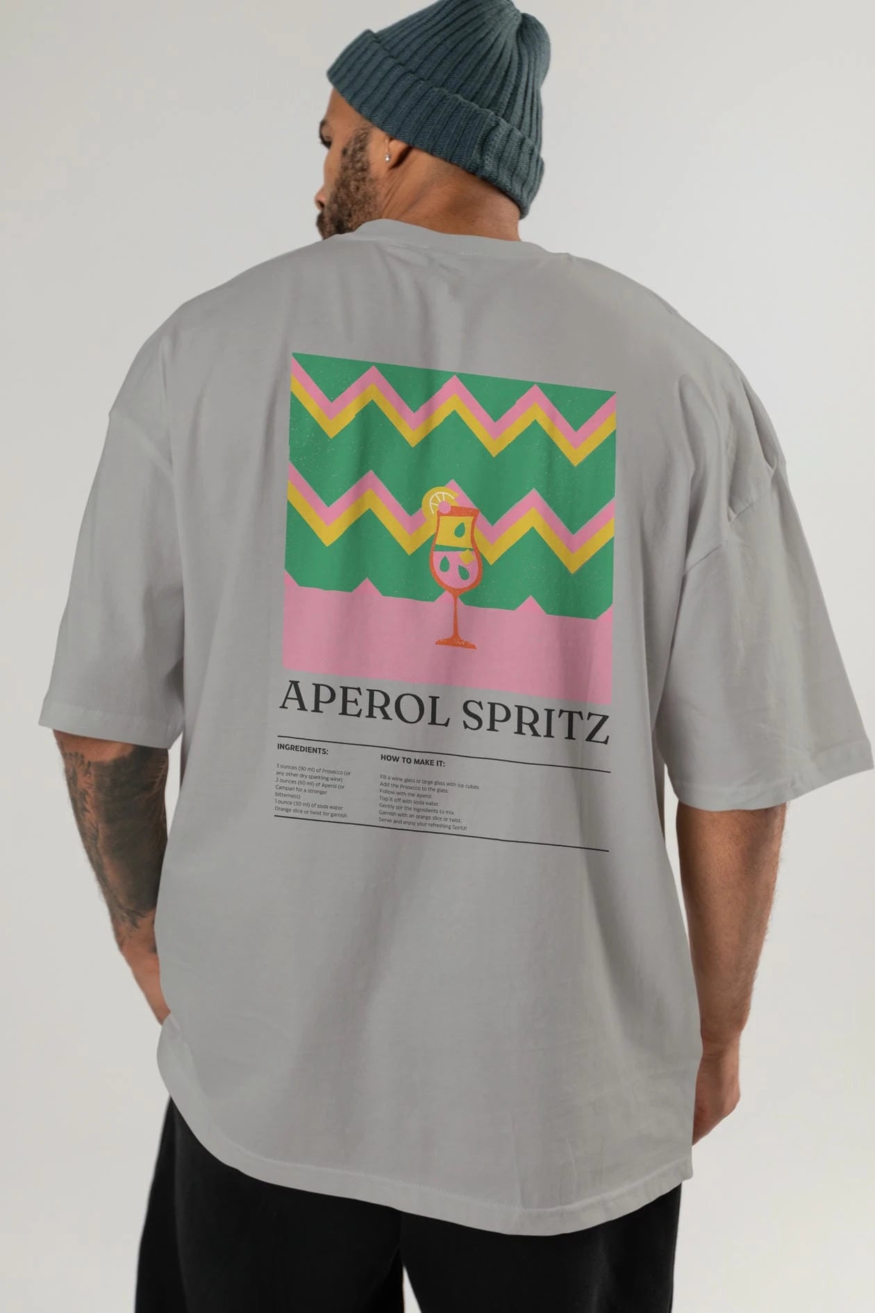 Aperol Spritz Kokteyl Serisi Arka Baskılı Oversize t-shirt Erkek Kadın %100 Pamuk Bisiklet Yaka tişort