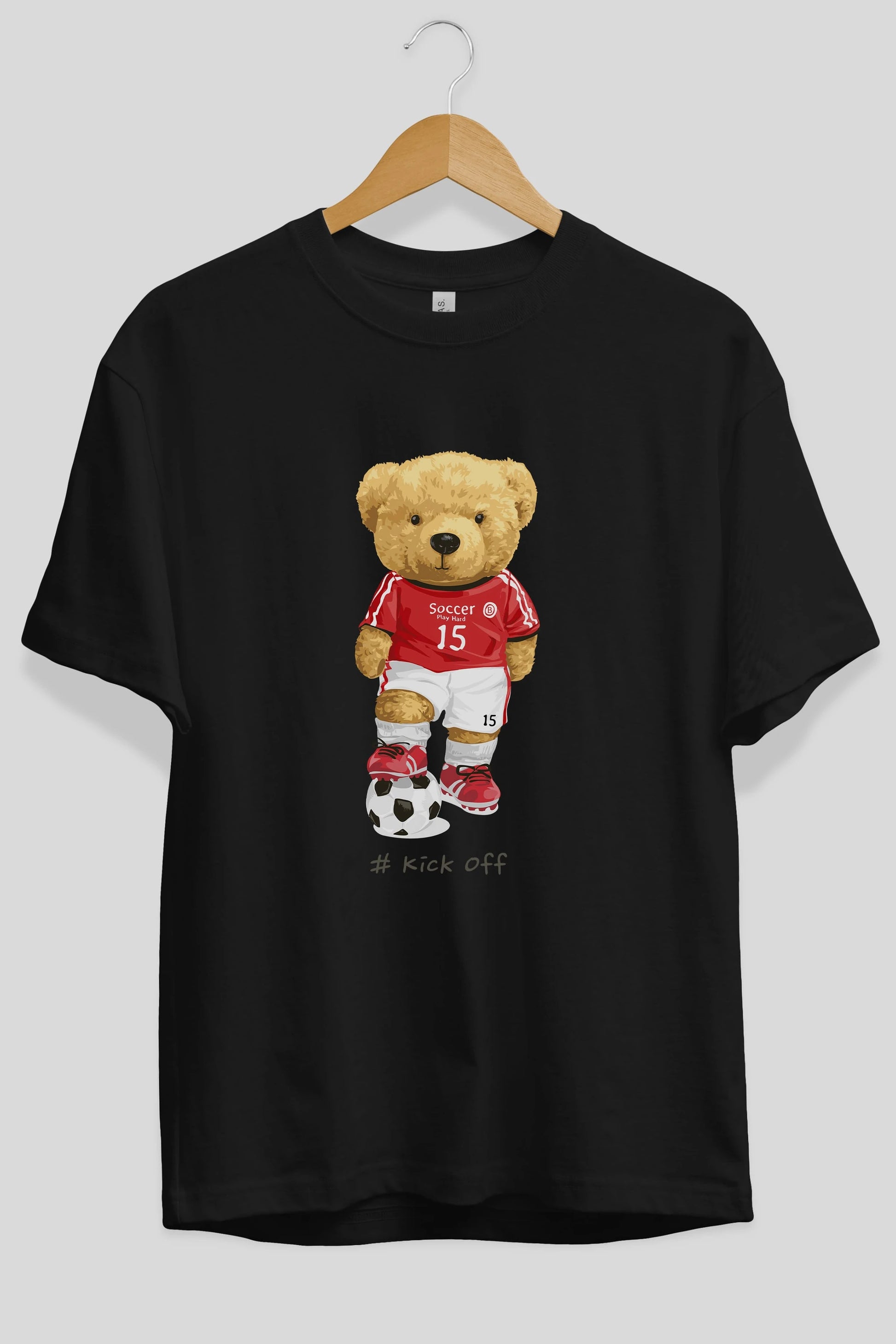 Teddy Bear Kick Off Ön Baskılı Oversize t-shirt Erkek Kadın Unisex %100 Pamuk