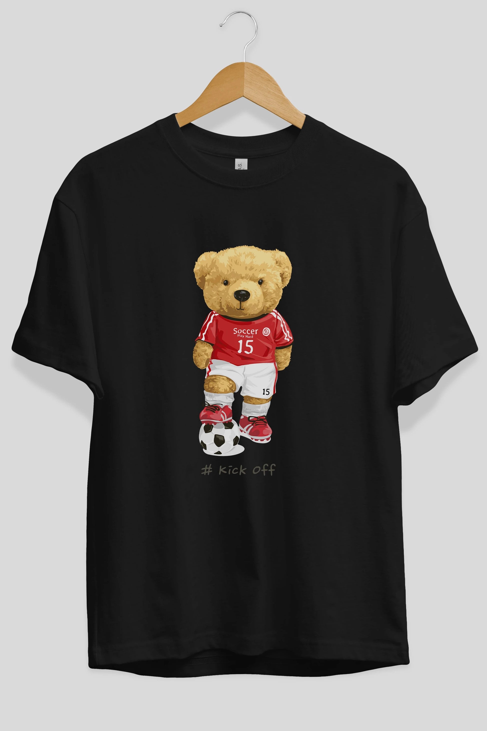 Teddy Bear Kick Off Ön Baskılı Oversize t-shirt Erkek Kadın Unisex %100 Pamuk