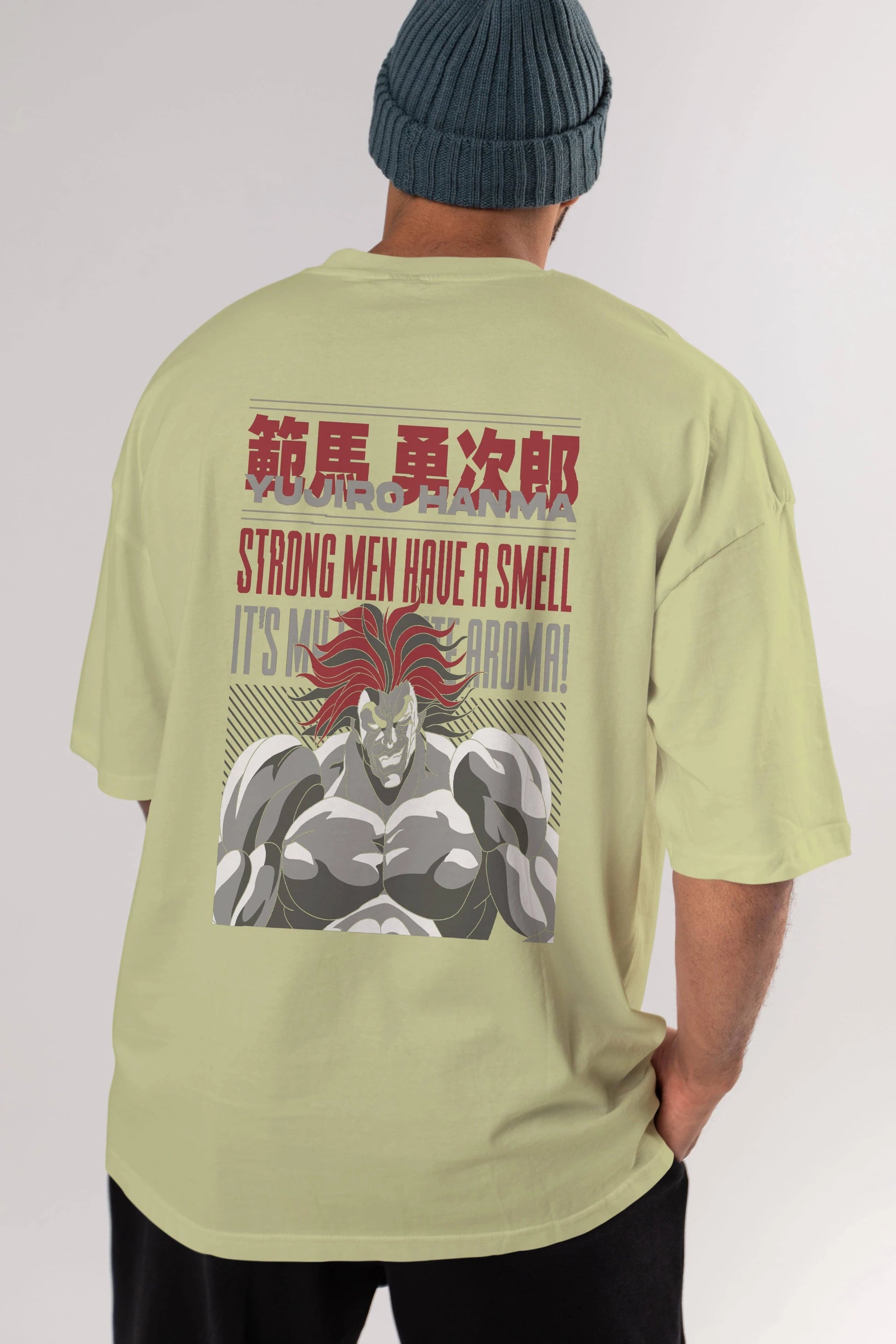 YUJIRO HANMA Anime Arka Baskılı Oversize t-shirt Erkek Kadın Unisex