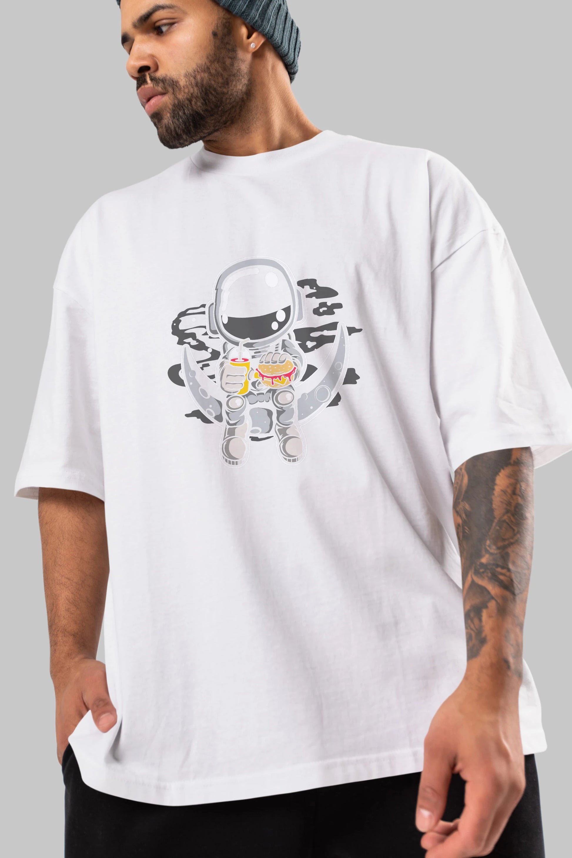 Astronaut Crescent Ön Baskılı Oversize t-shirt Erkek Kadın Unisex