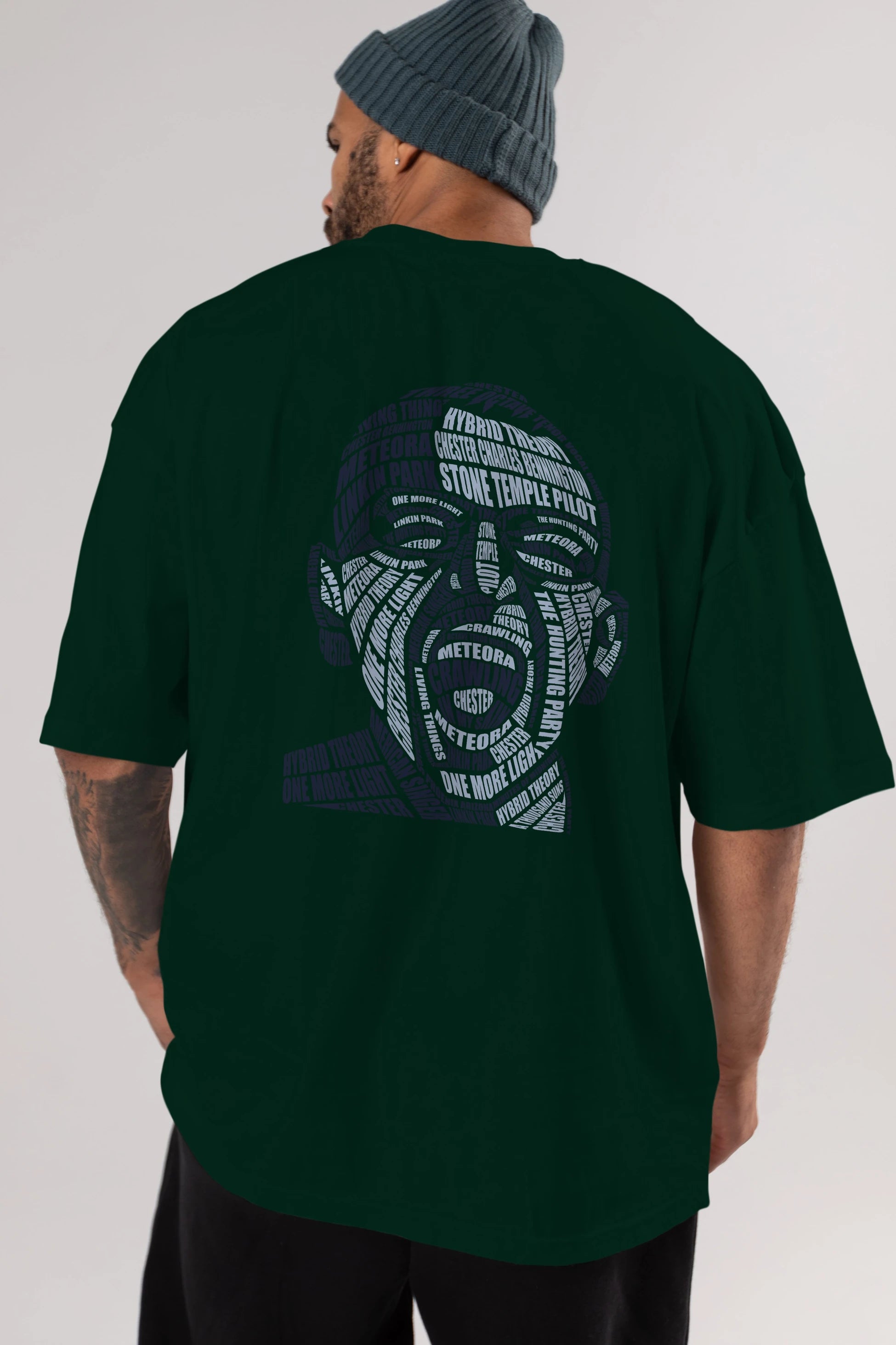 Chester Bennington Calligram Arka Baskılı Oversize t-shirt %100 pamuk Erkek Kadın Unisex