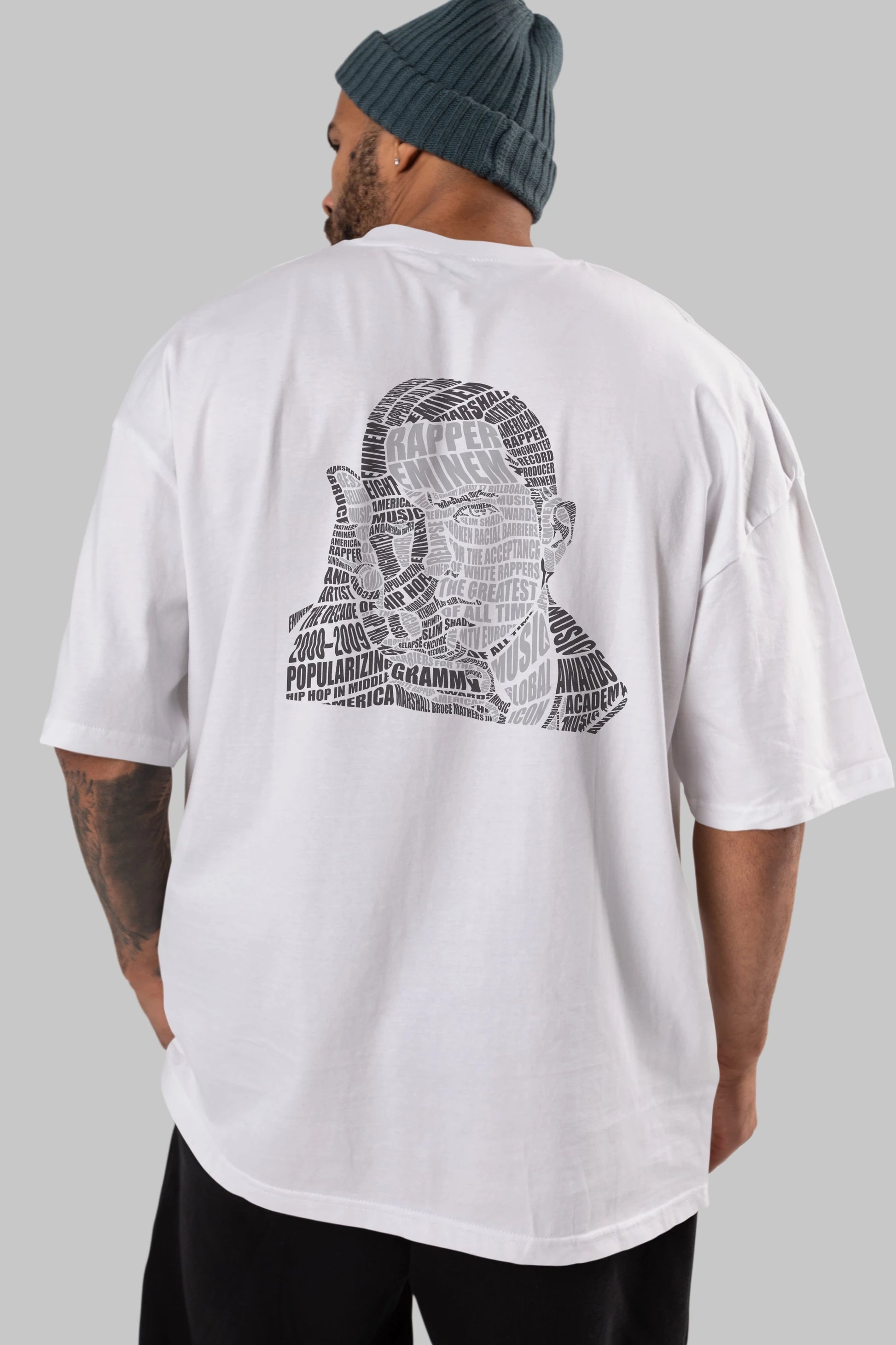 Eminem Calligram Arka Baskılı Oversize t-shirt %100 pamuk Erkek Kadın Unisex