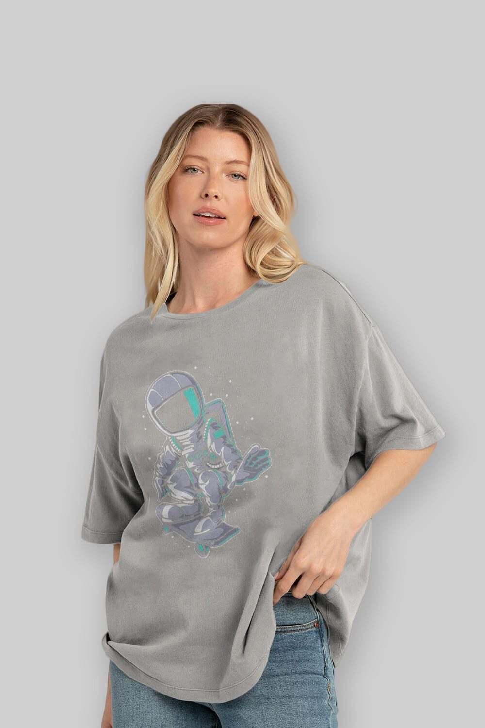 Astronaut Skater Ön Baskılı Oversize t-shirt Erkek Kadın Unisex
