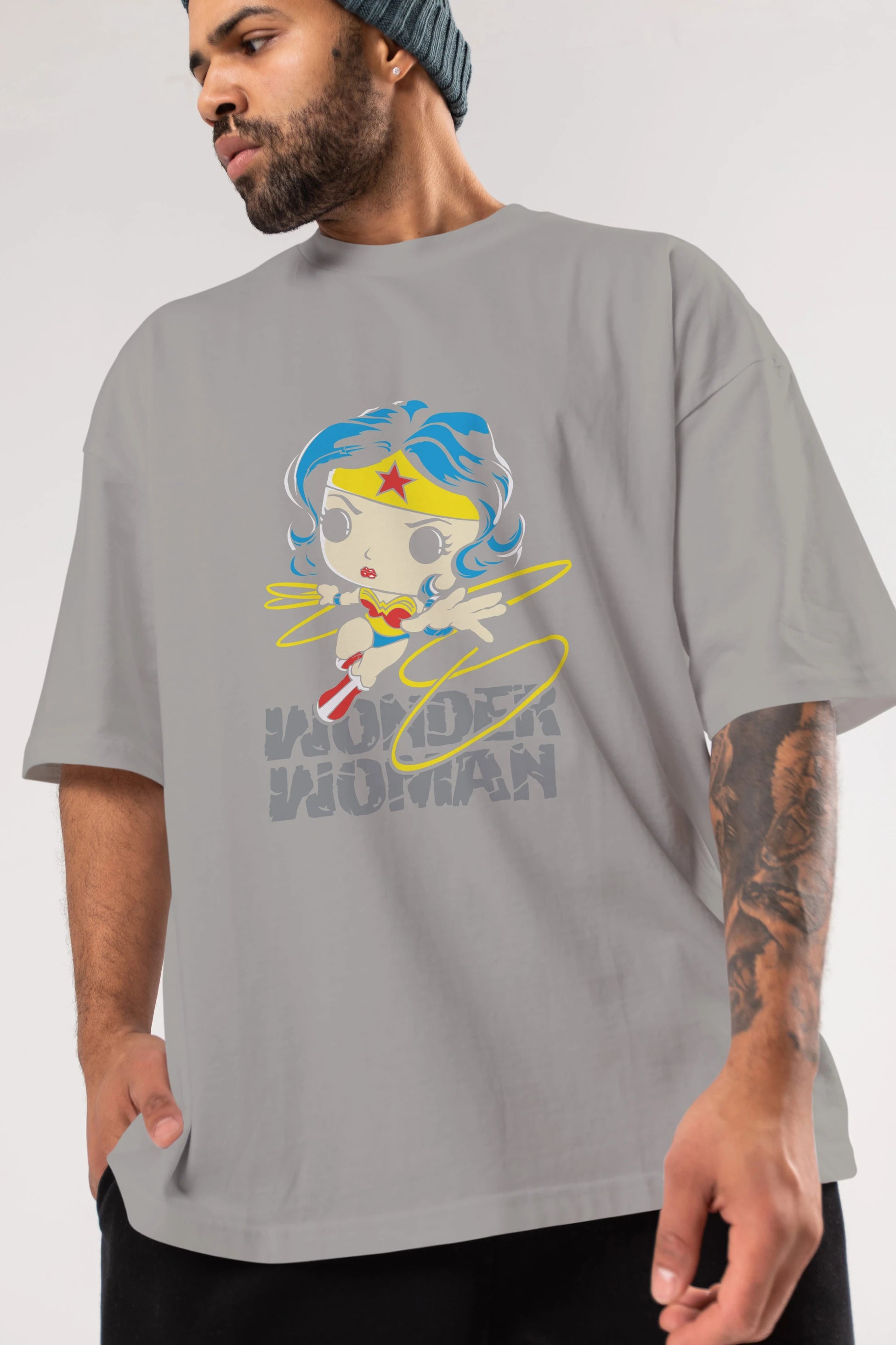 Wonder Woman Ön Baskılı Oversize t-shirt Erkek Kadın Unisex %100 Pamuk Bisiklet Yaka tişort