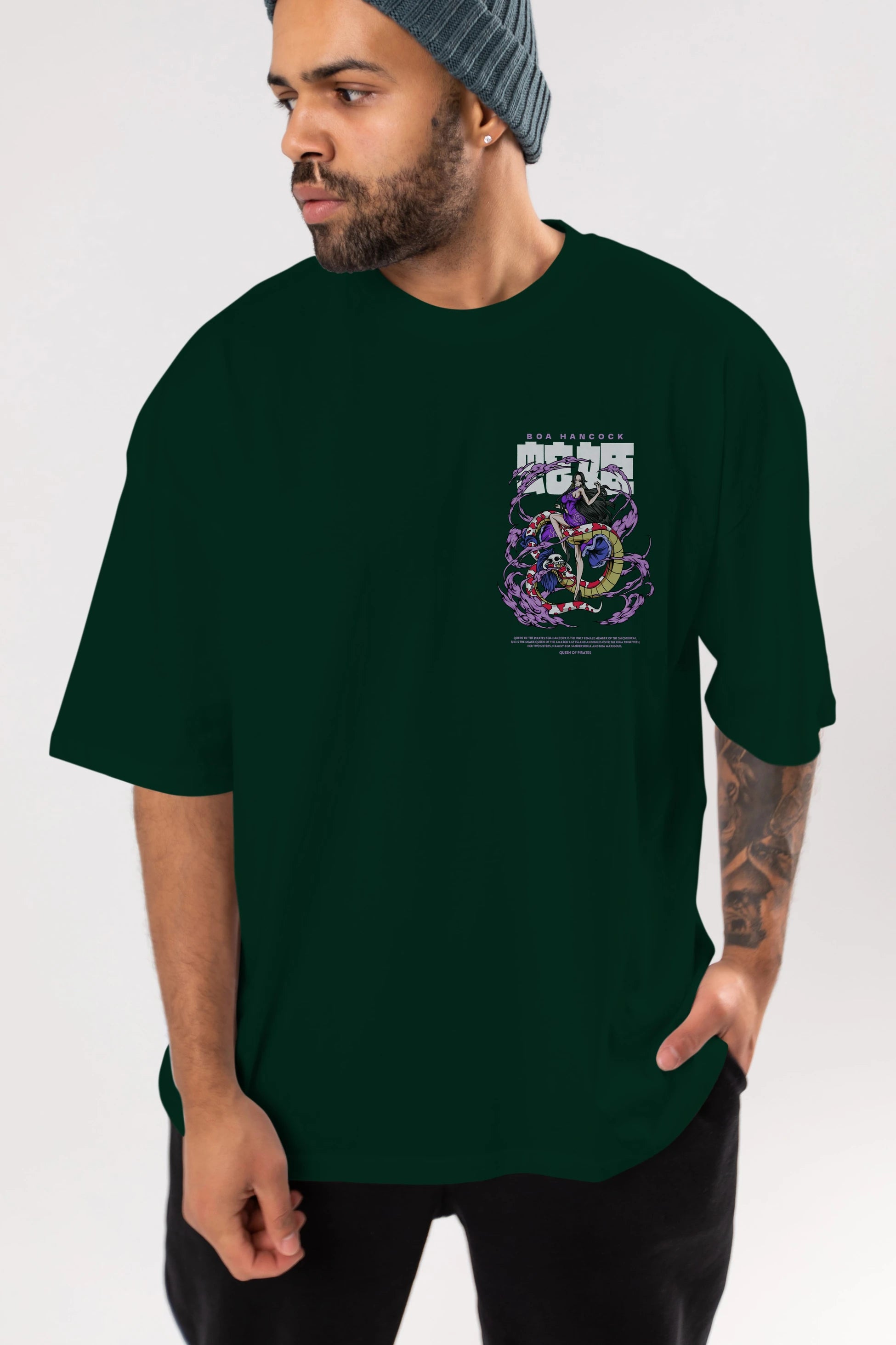 Boa Hancock Ön Sol Baskılı Oversize t-shirt Erkek Kadın Unisex %100 Pamuk Bisiklet Yaka tişort