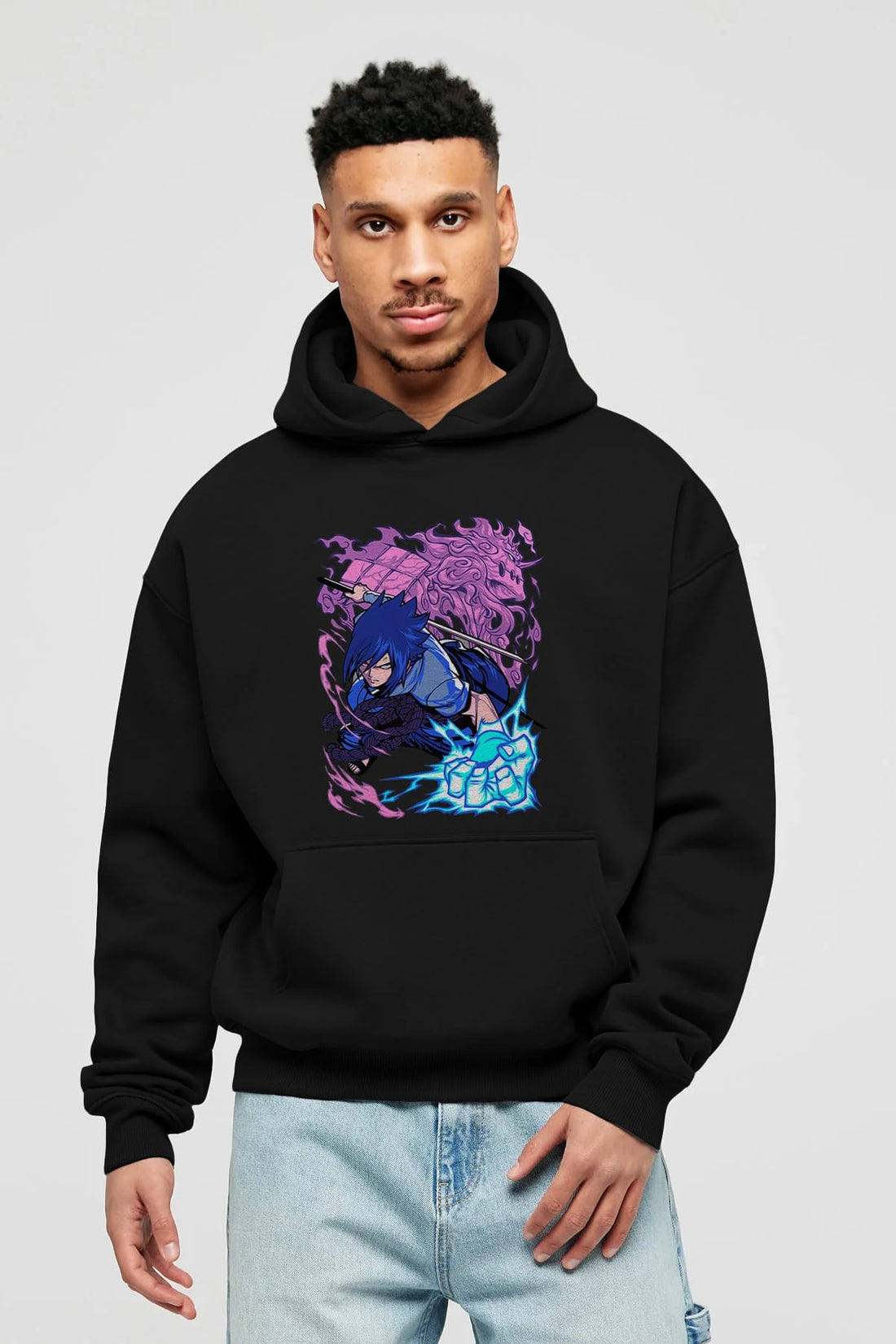 NARUTO SASUKE UCHIHA 2 Anime Ön Baskılı Hoodie Oversize Kapüşonlu Sweatshirt Erkek Kadın Unisex