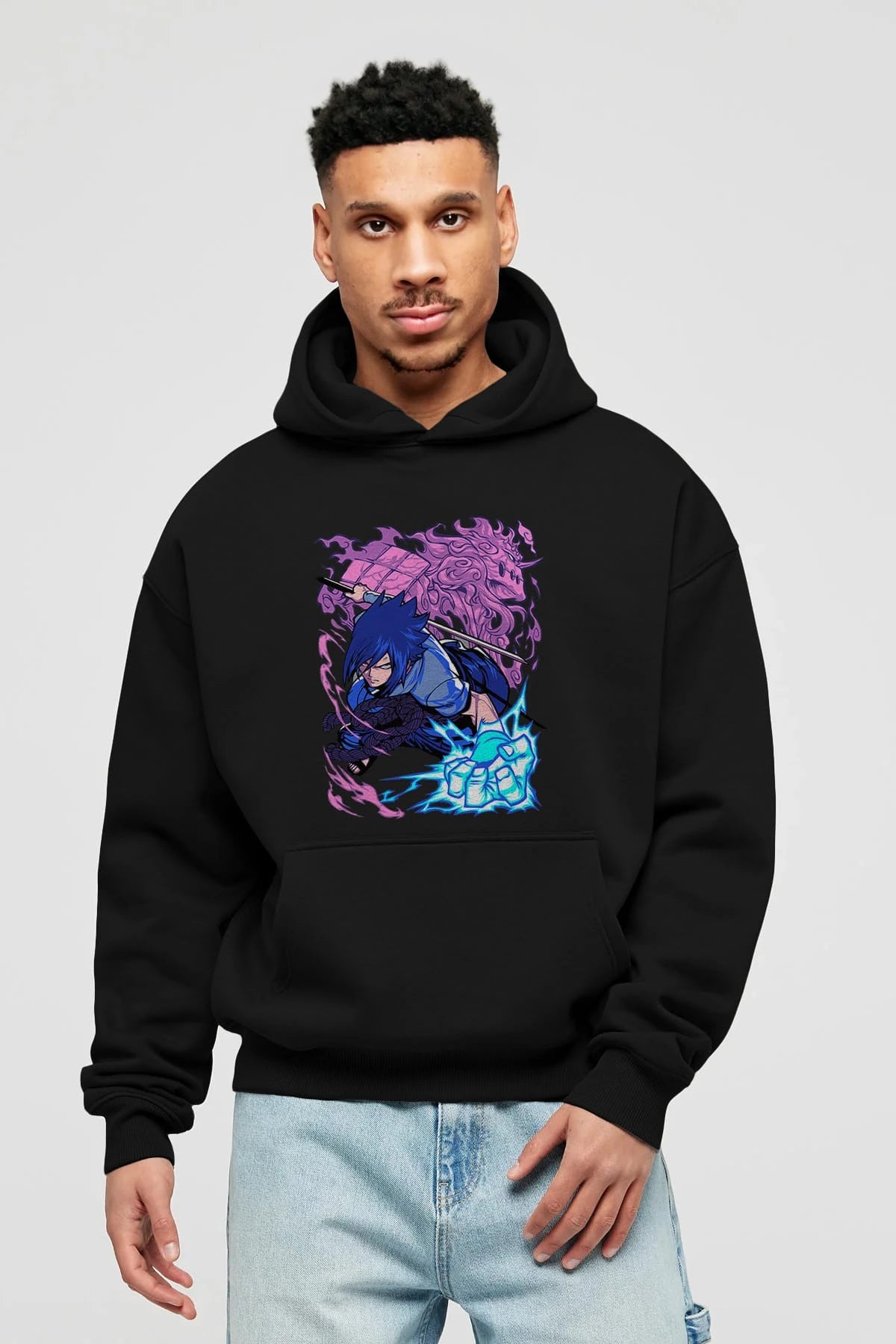 NARUTO SASUKE UCHIHA 2 Anime Ön Baskılı Hoodie Oversize Kapüşonlu Sweatshirt Erkek Kadın Unisex