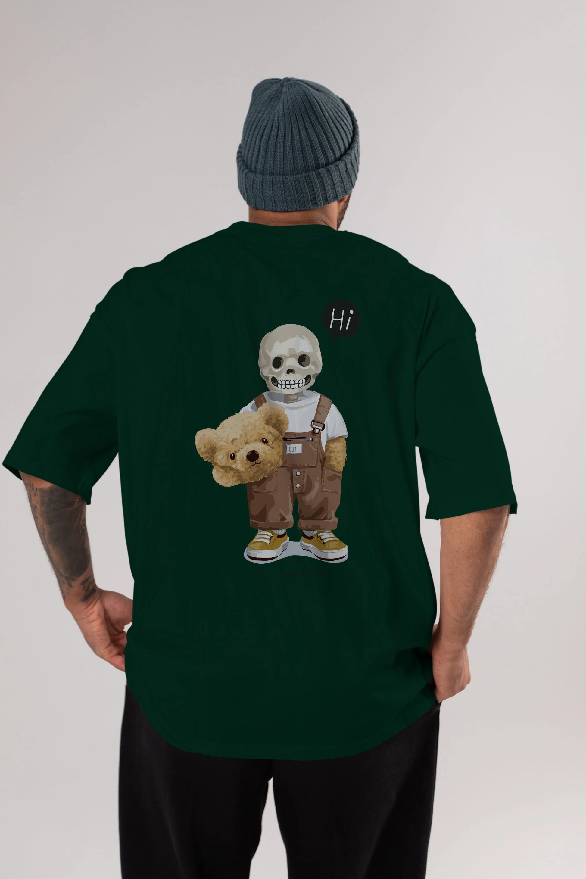 Teddy Bear hi Arka Baskılı Oversize t-shirt Erkek Kadın Unisex %100 Pamuk