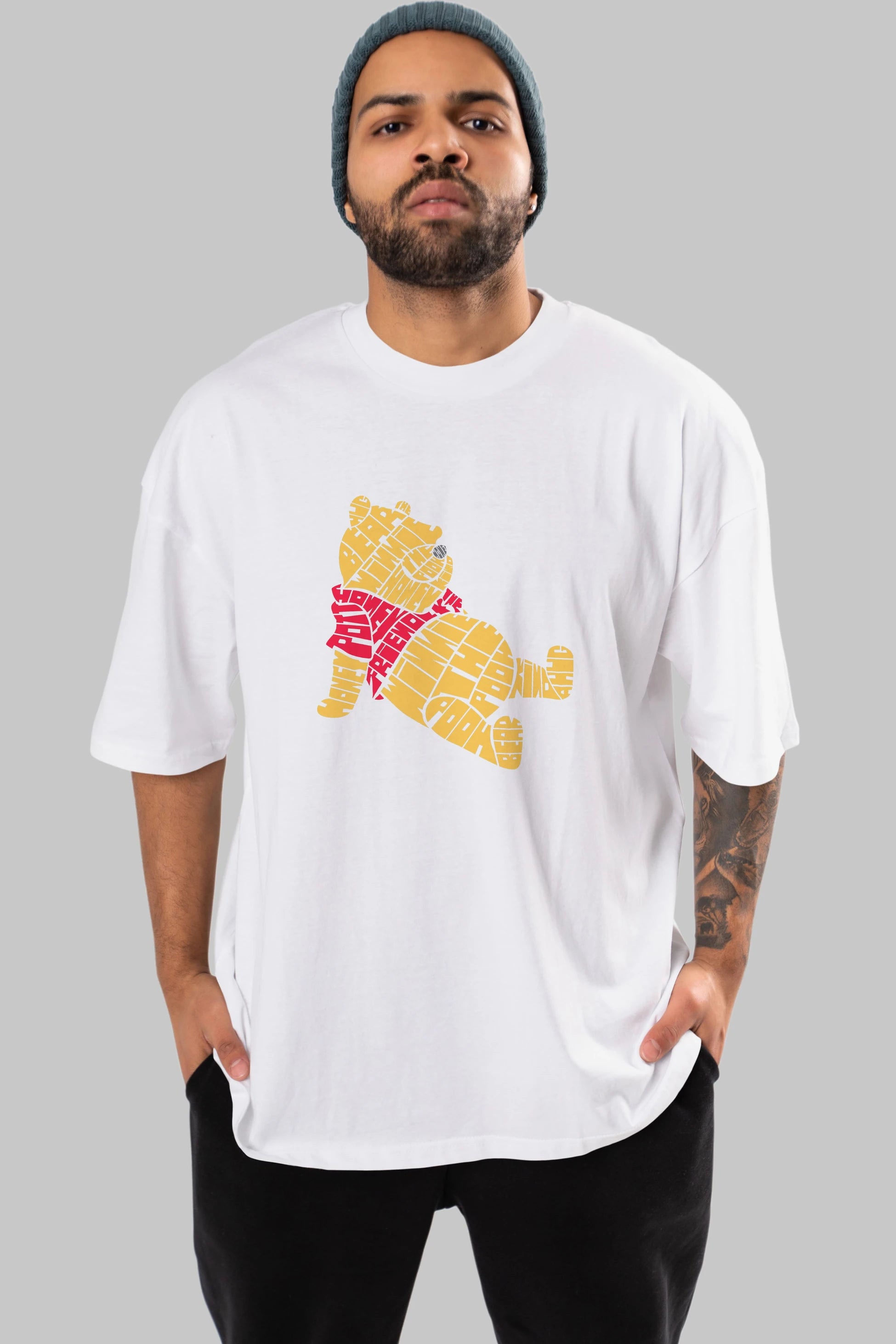 Winnie The Pooh Ön Baskılı Oversize t-shirt %100 pamuk Erkek Kadın Unisex