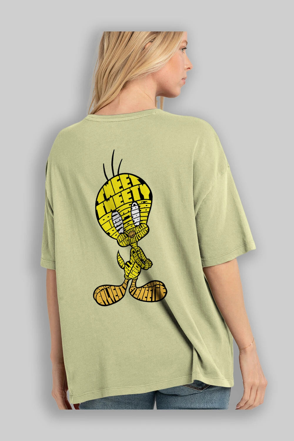 Tweety Arka Baskılı Oversize t-shirt %100 pamuk Erkek Kadın Unisex