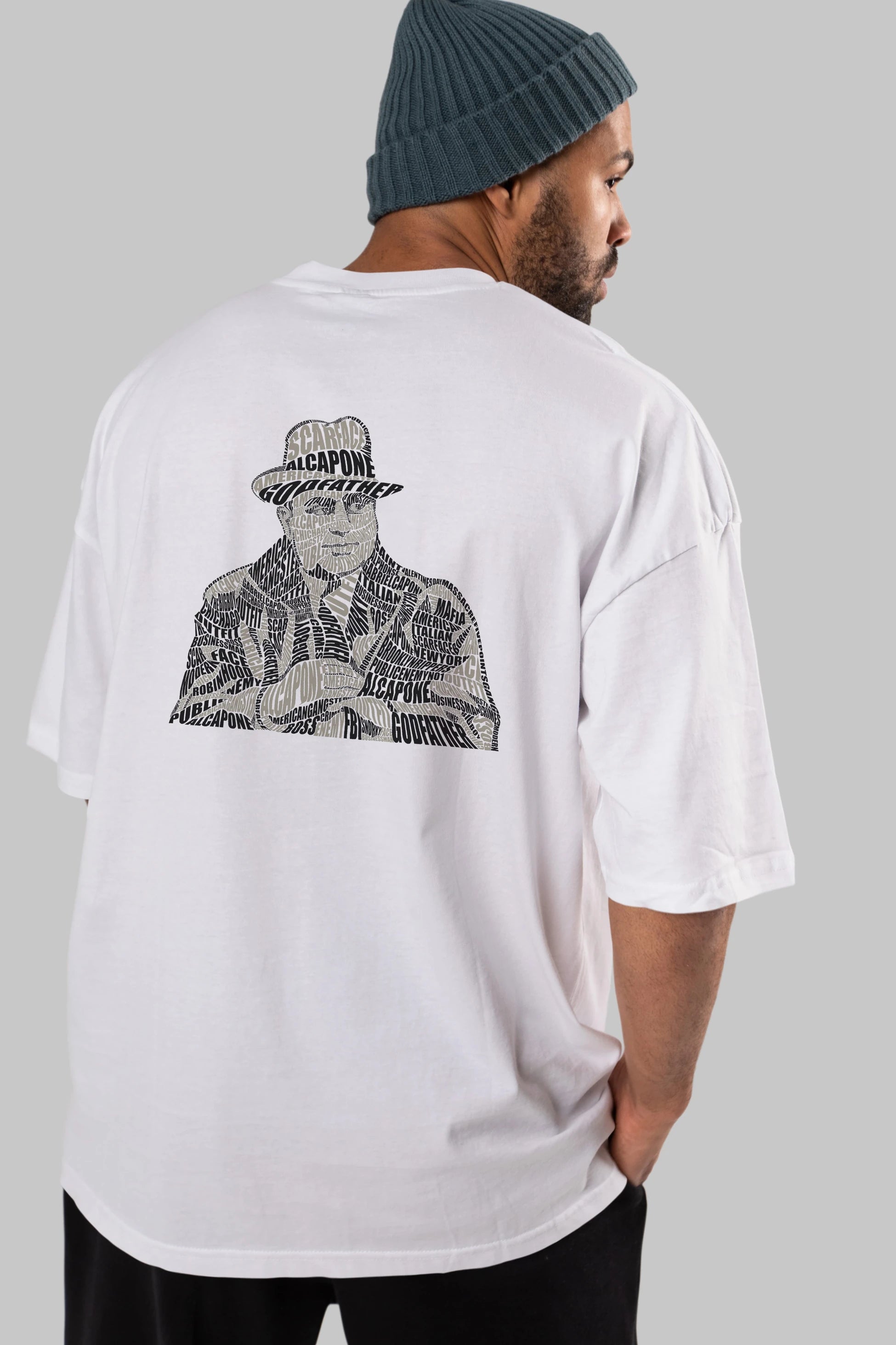 Al Capone Calligram Arka Baskılı Oversize t-shirt %100 pamuk Erkek Kadın Unisex