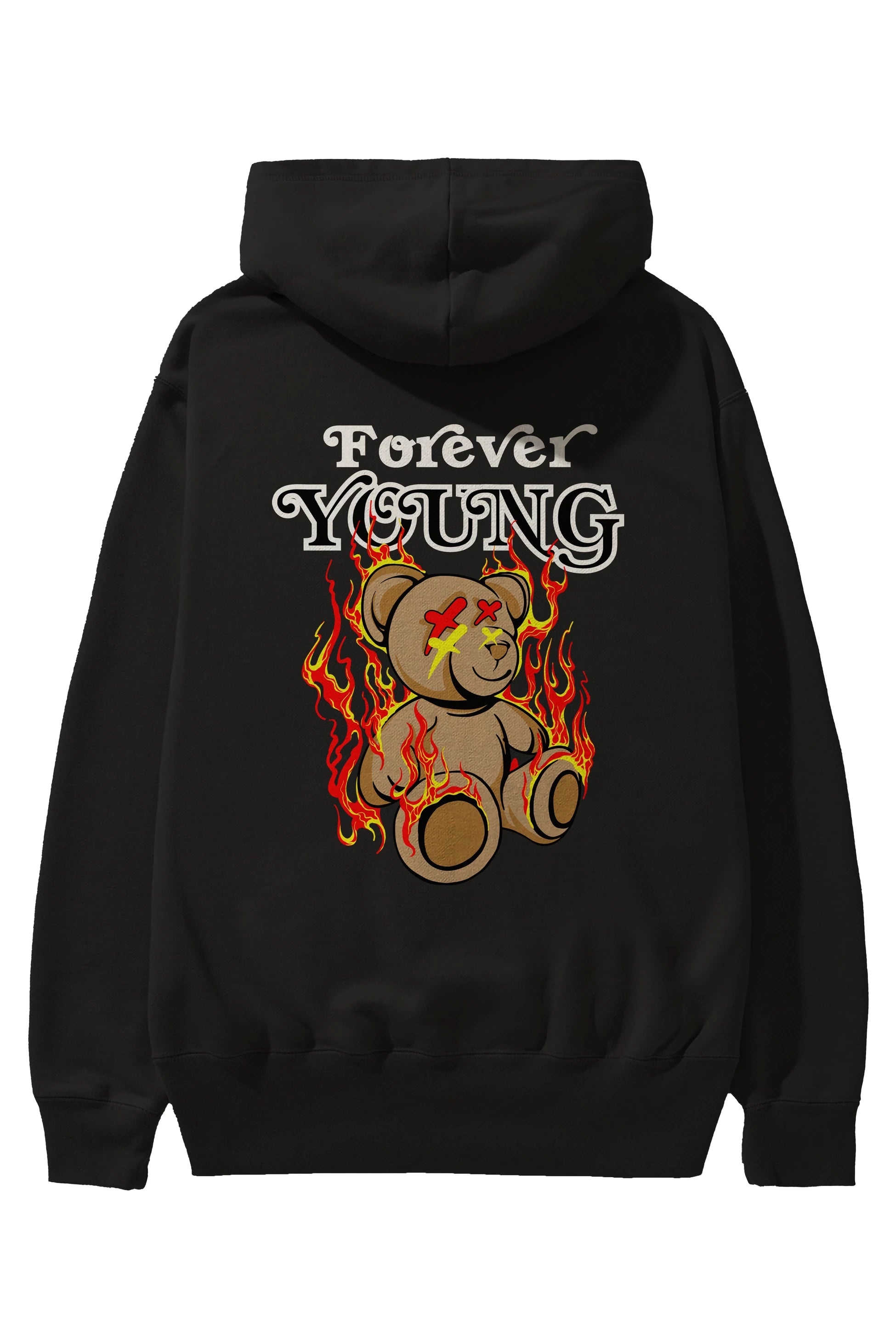 Forever Young Bear Arka Baskılı Hoodie Oversize Kapüşonlu Sweatshirt Erkek Kadın Unisex