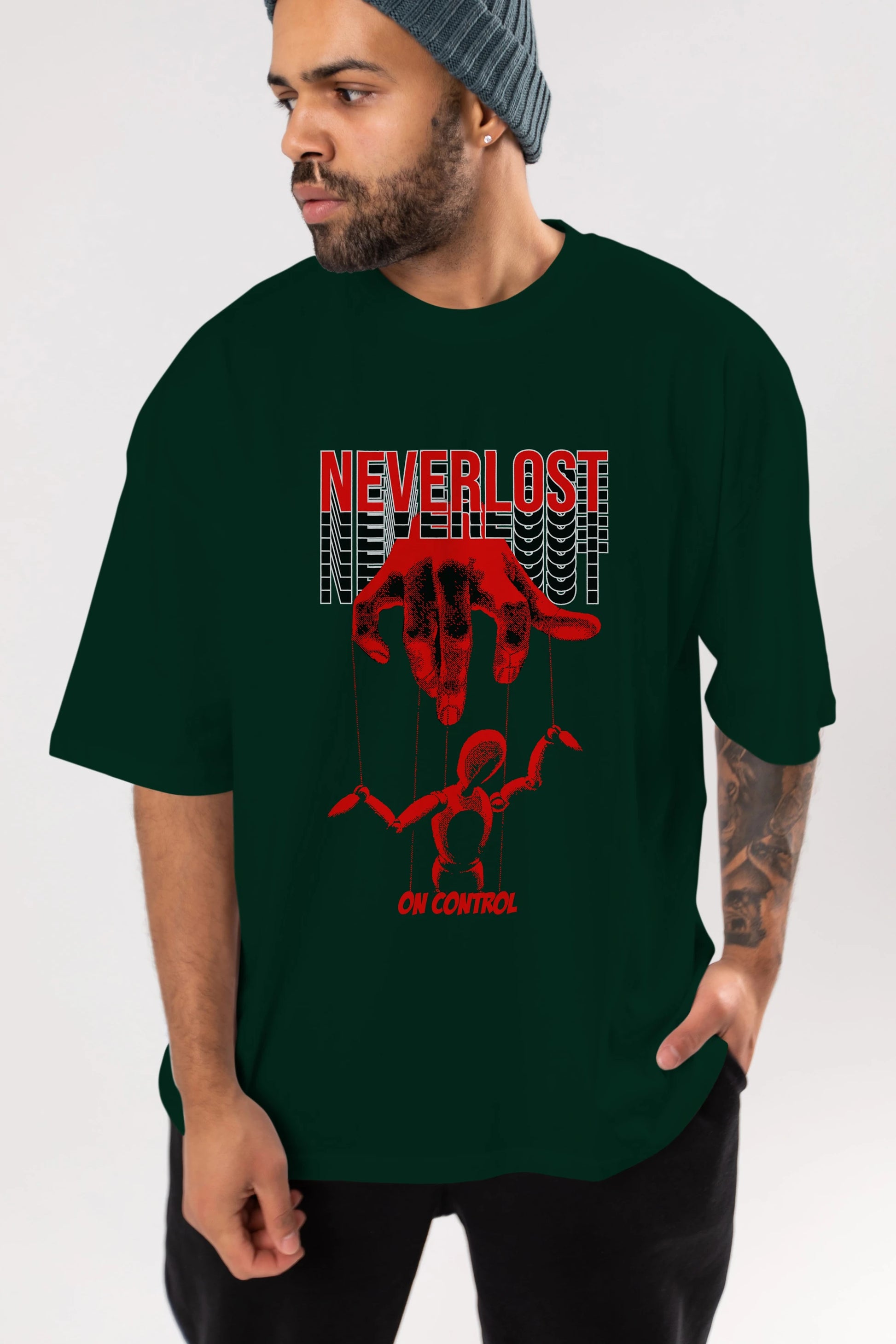 Neverlost on Control Ön Baskılı Oversize t-shirt Erkek Kadın Unisex