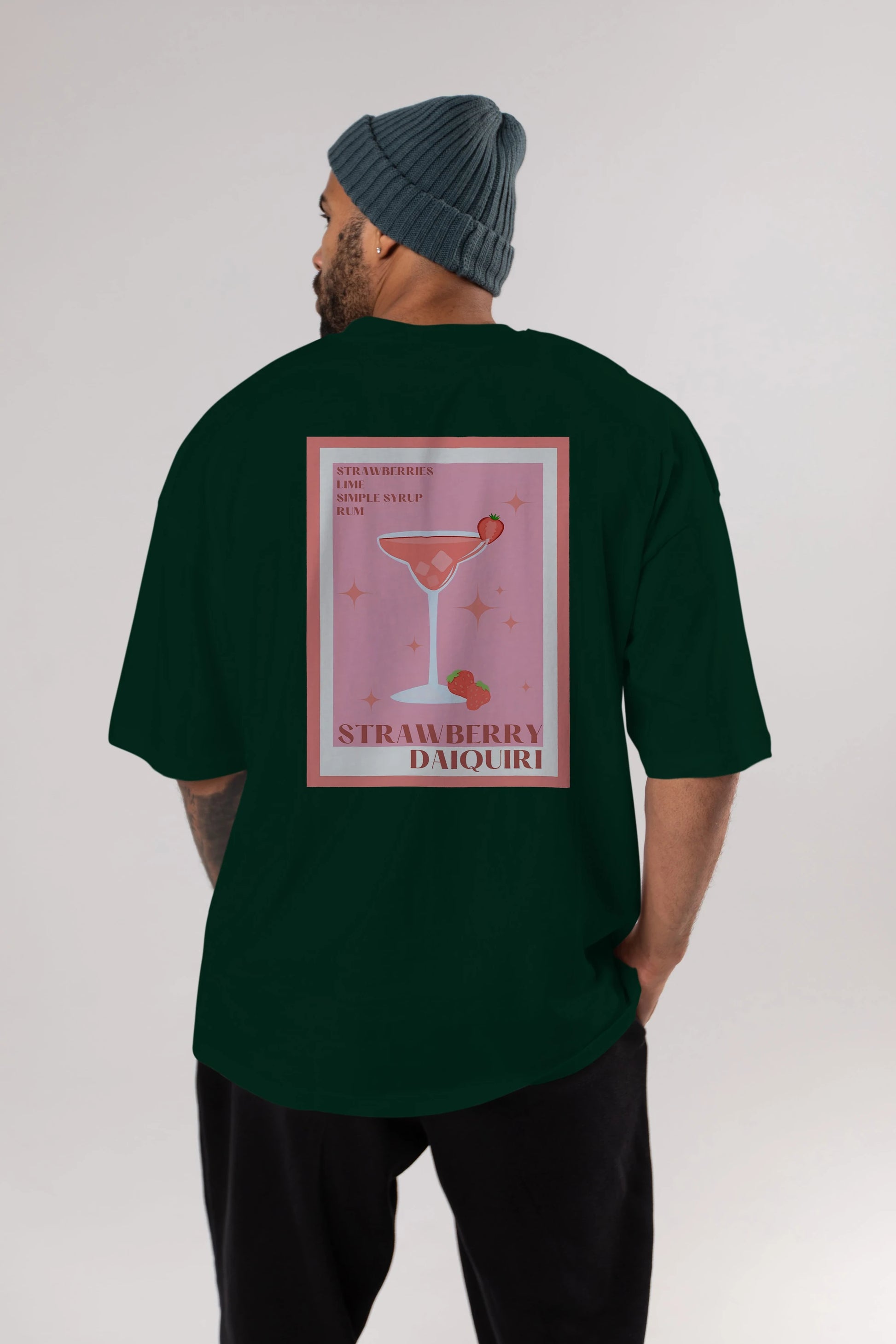 Strawberry Daiquiri Arka Baskılı Oversize t-shirt Erkek Kadın Unisex %100 Pamuk Bisiklet Yaka tişort