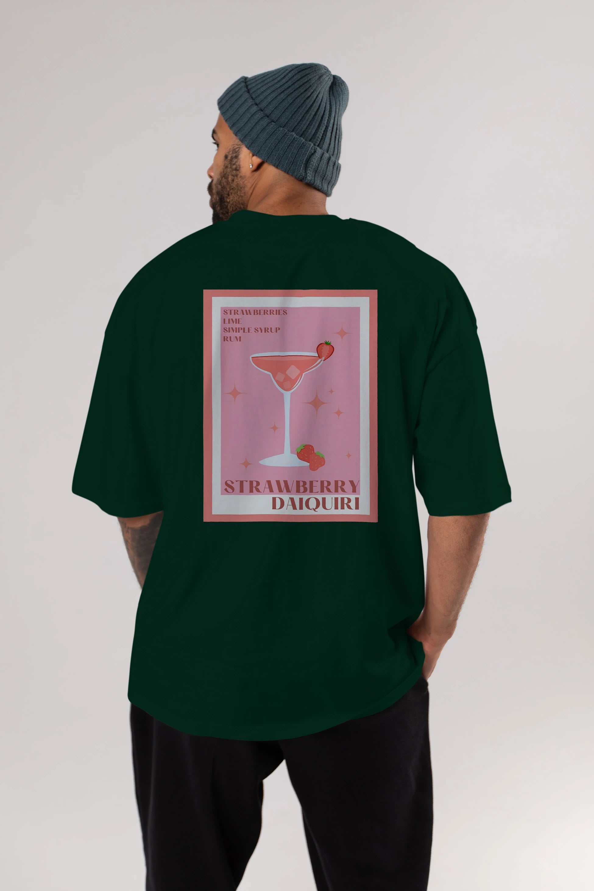 Strawberry Daiquiri Arka Baskılı Oversize t-shirt Erkek Kadın Unisex %100 Pamuk Bisiklet Yaka tişort