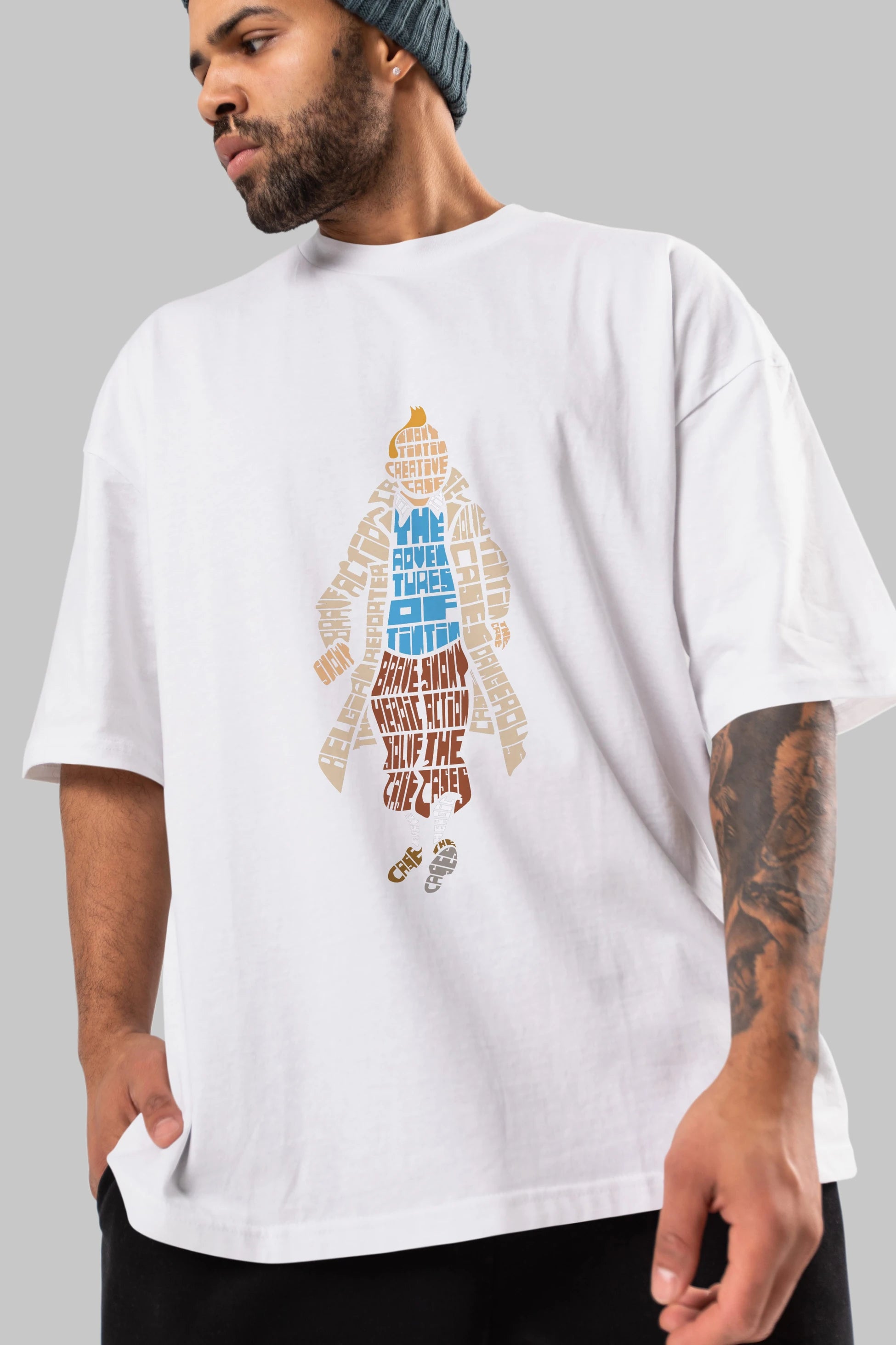 Tin Tin Ön Baskılı Oversize t-shirt %100 pamuk Erkek Kadın Unisex