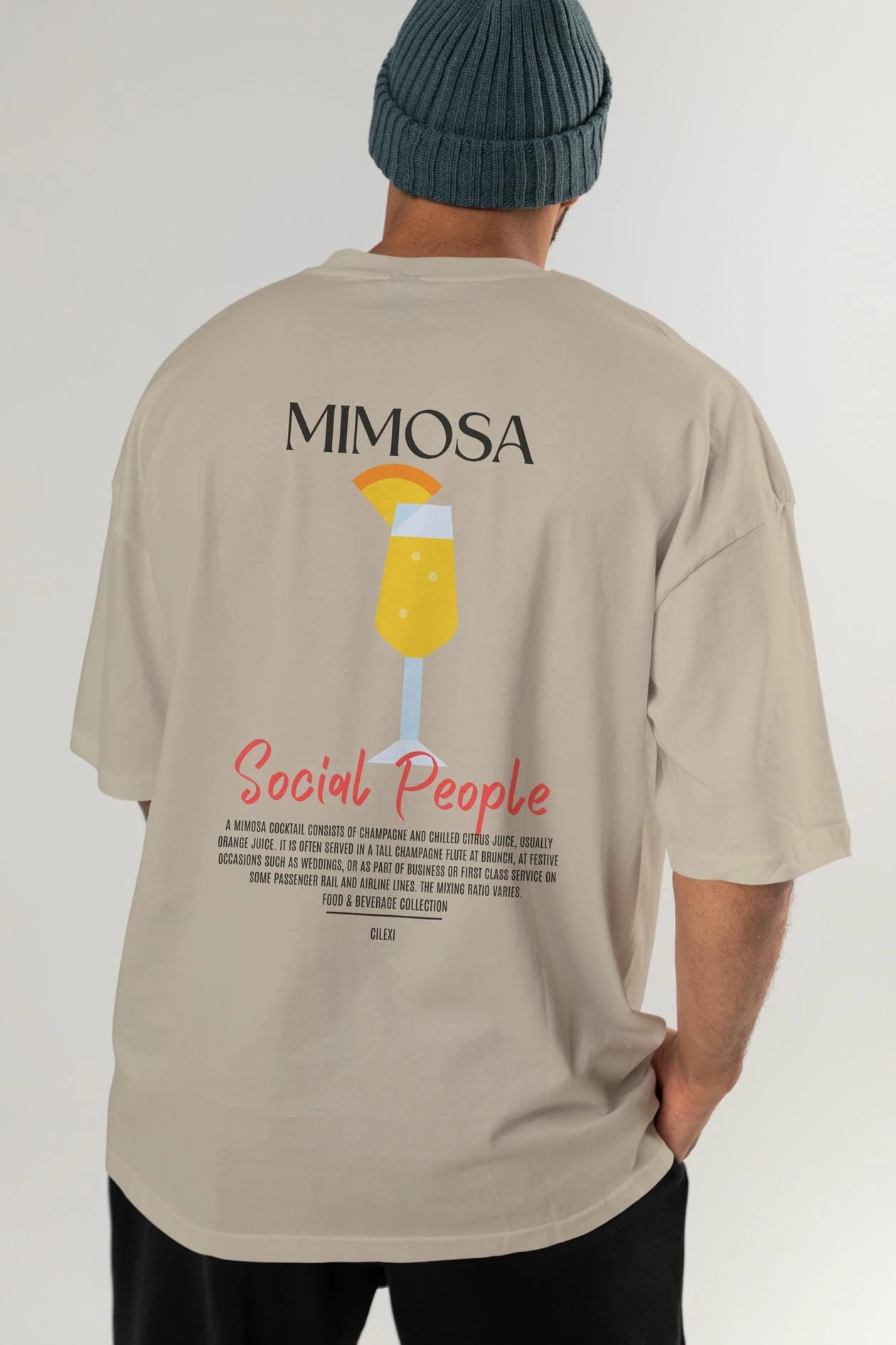 Mimosa Kokteyl Serisi Baskılı Oversize t-shirt Erkek Kadın Unisex %100 Pamuk Bisiklet Yaka tişort
