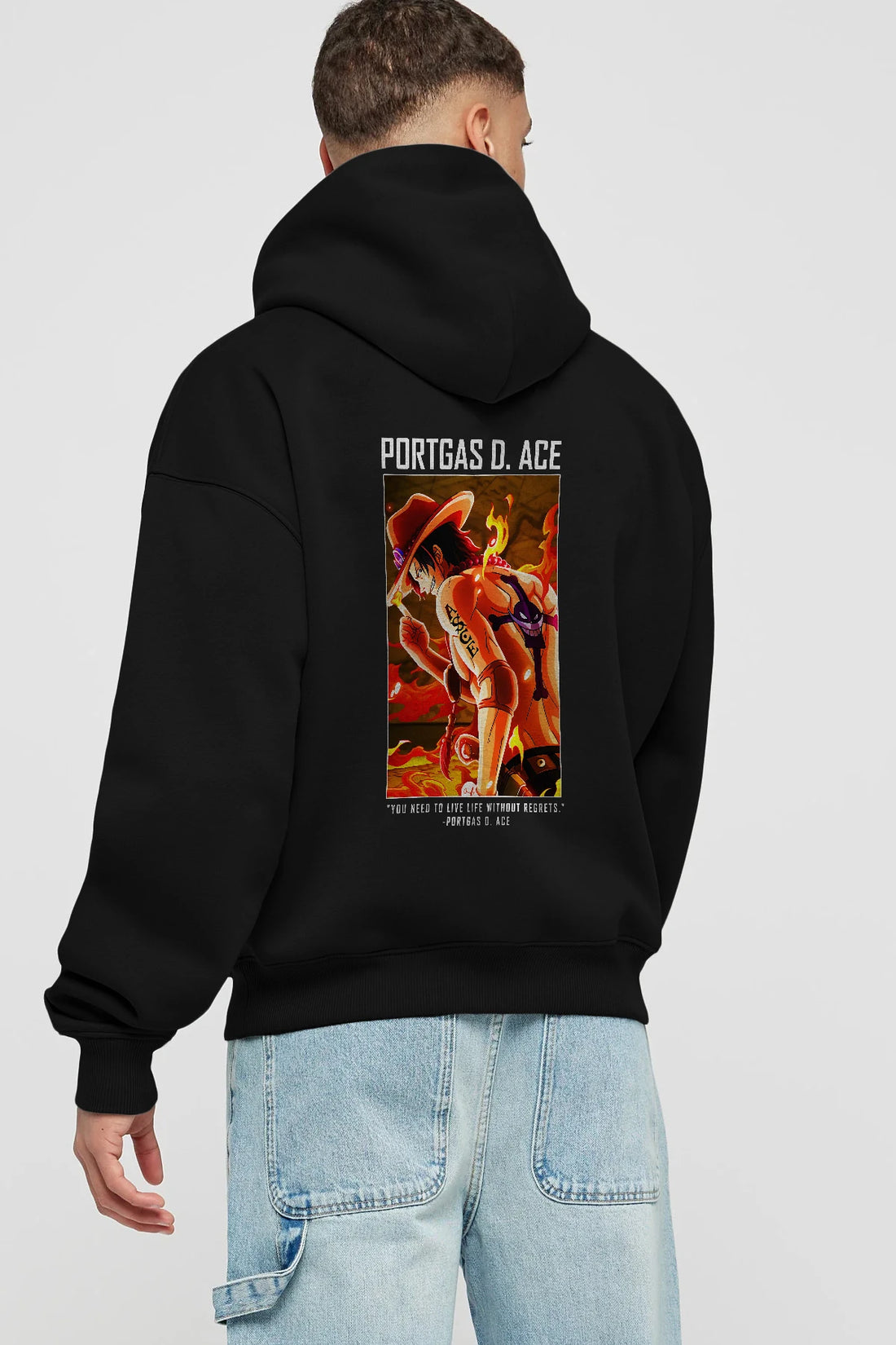 Portgas D. Ace Anime Arka Baskılı Hoodie Oversize Kapüşonlu Sweatshirt Erkek Kadın Unisex