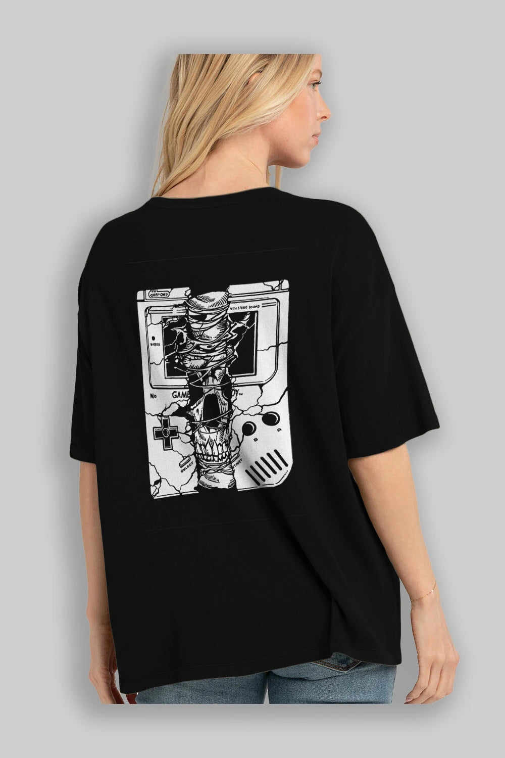 Gameboy Skull Arka Baskılı Oversize t-shirt Erkek Kadın Unisex %100 Pamuk