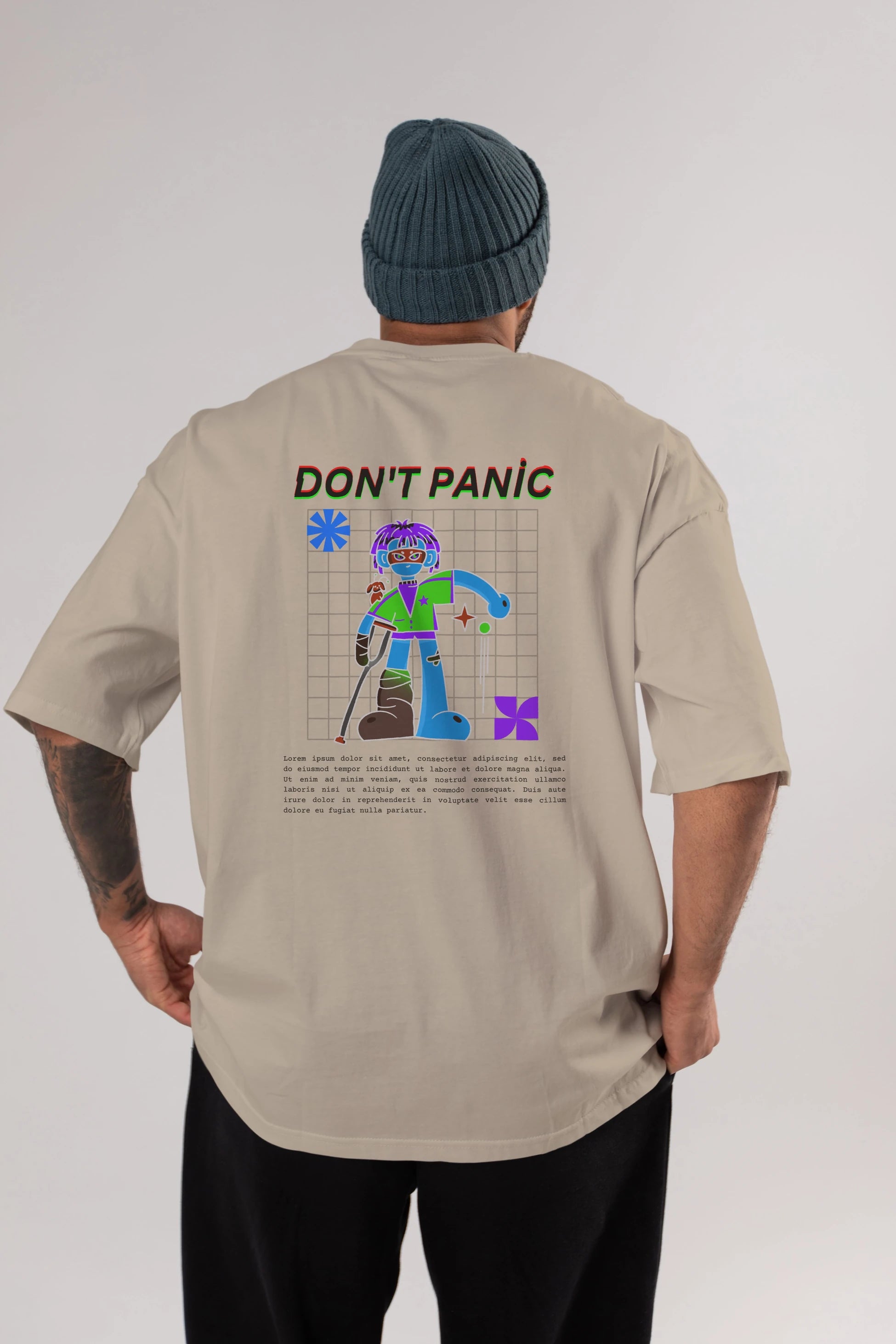 Dont Panic Yazılı Arka Baskılı Oversize t-shirt Erkek Kadın Unisex