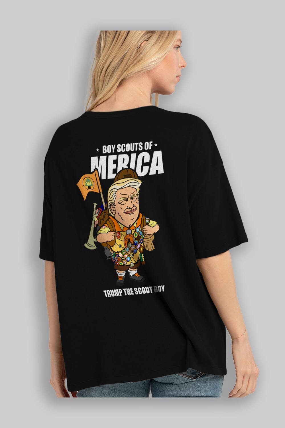 Trump Scout Boy Arka Baskılı Oversize t-shirt Erkek Kadın Unisex %100 Pamuk tişort