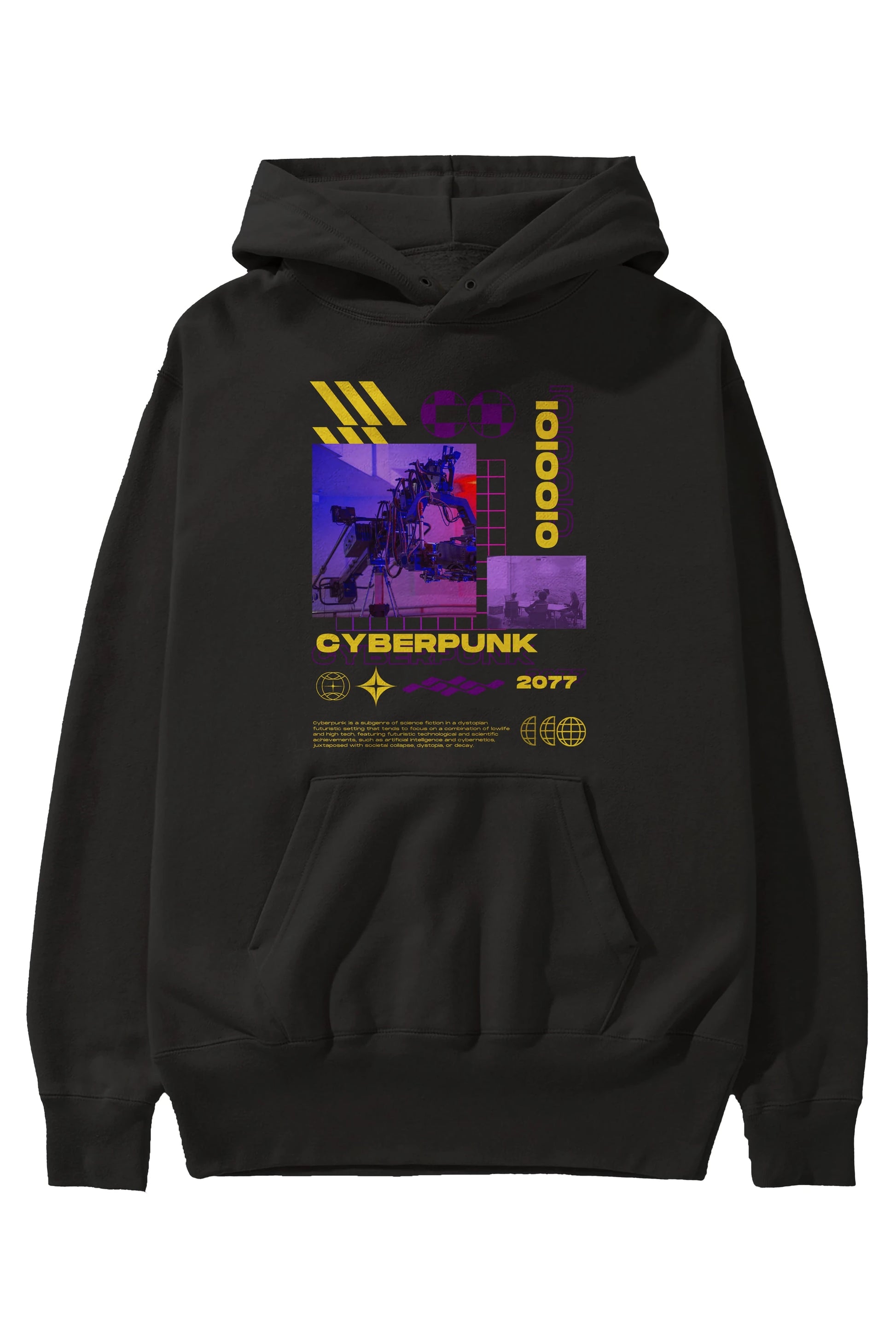 Cyberpunk Yazılı Ön Baskılı Oversize Hoodie Kapüşonlu Sweatshirt Erkek Kadın Unisex