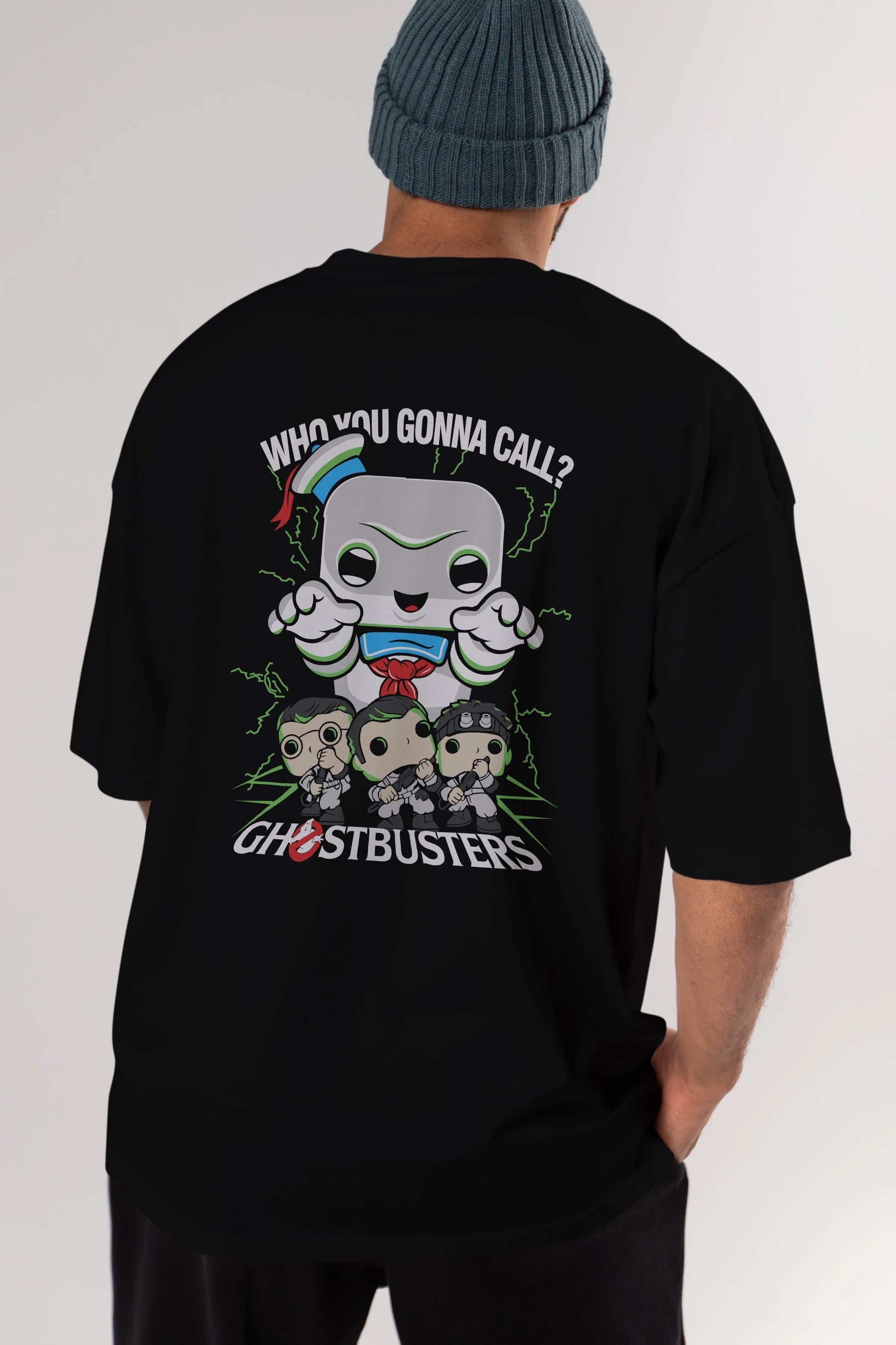Ghostbusters Arka Baskılı Oversize t-shirt Erkek Kadın Unisex %100 Pamuk Bisiklet Yaka tişort
