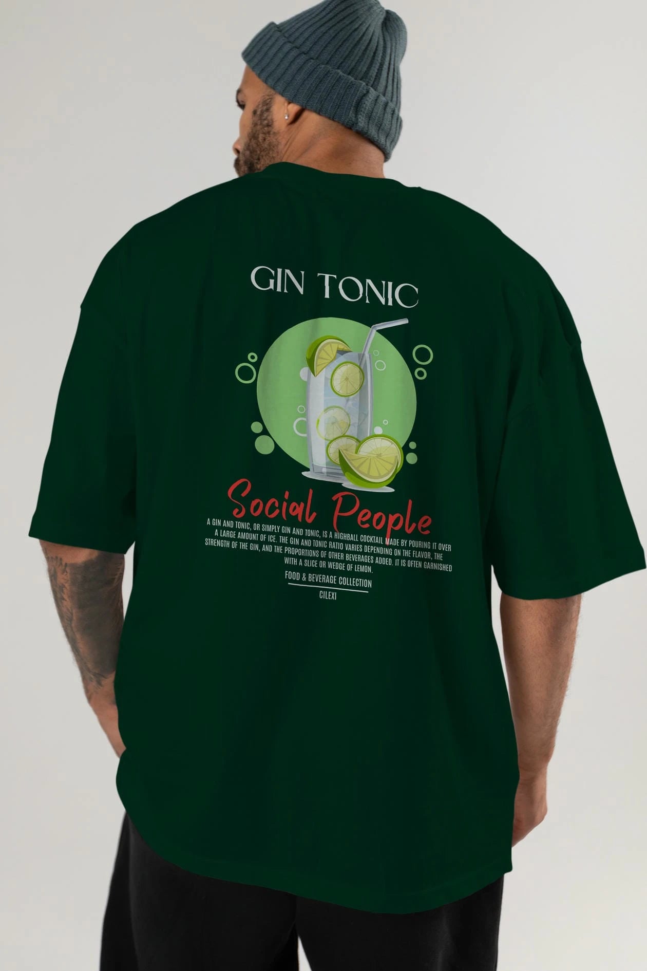 Gın Tonıc Kokteyl Serisi Baskılı Oversize t-shirt Erkek Kadın Unisex %100 Pamuk Bisiklet Yaka tişort