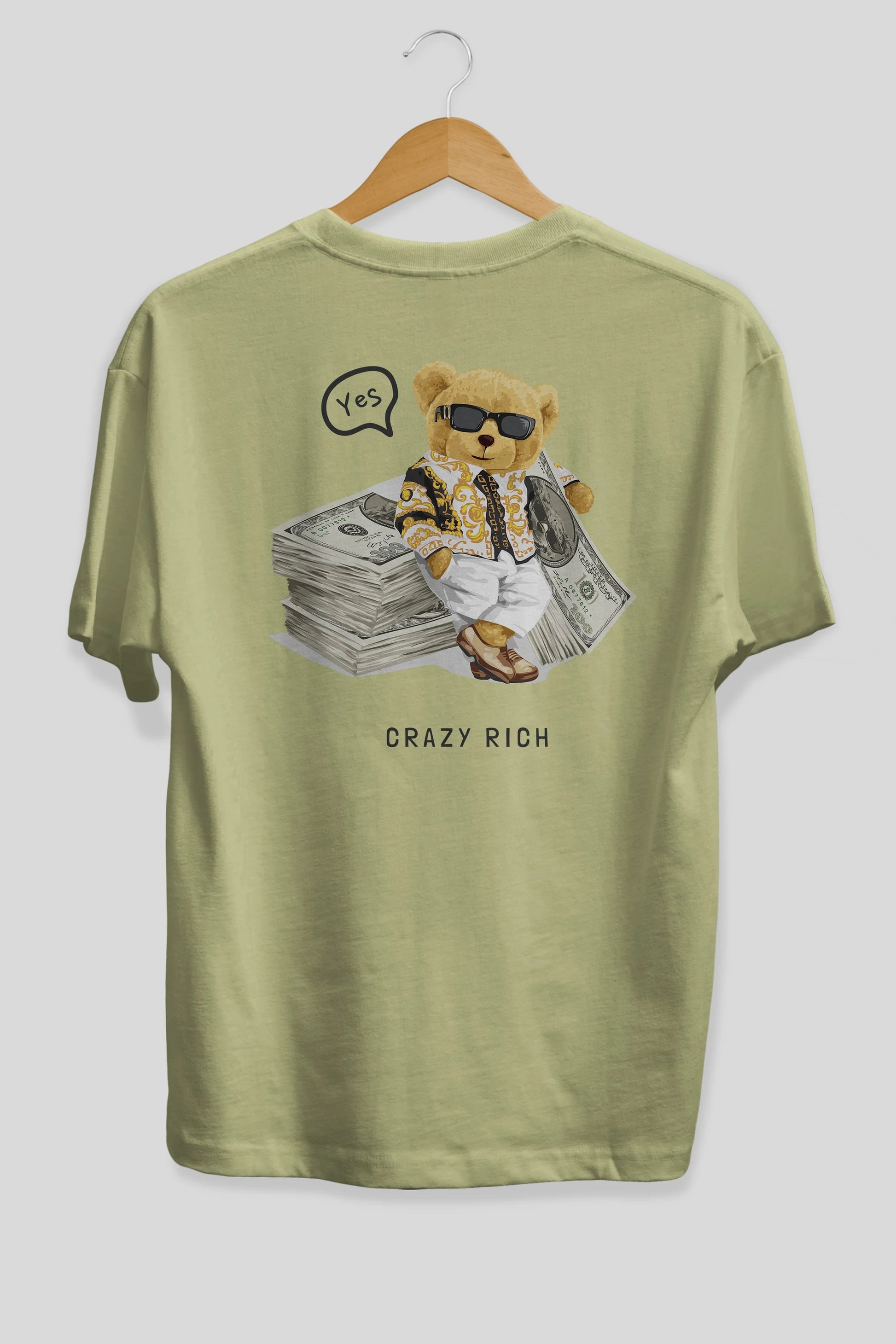 Teddy Bear Crazy Rich Arka Baskılı Oversize t-shirt Erkek Kadın Unisex %100 Pamuk