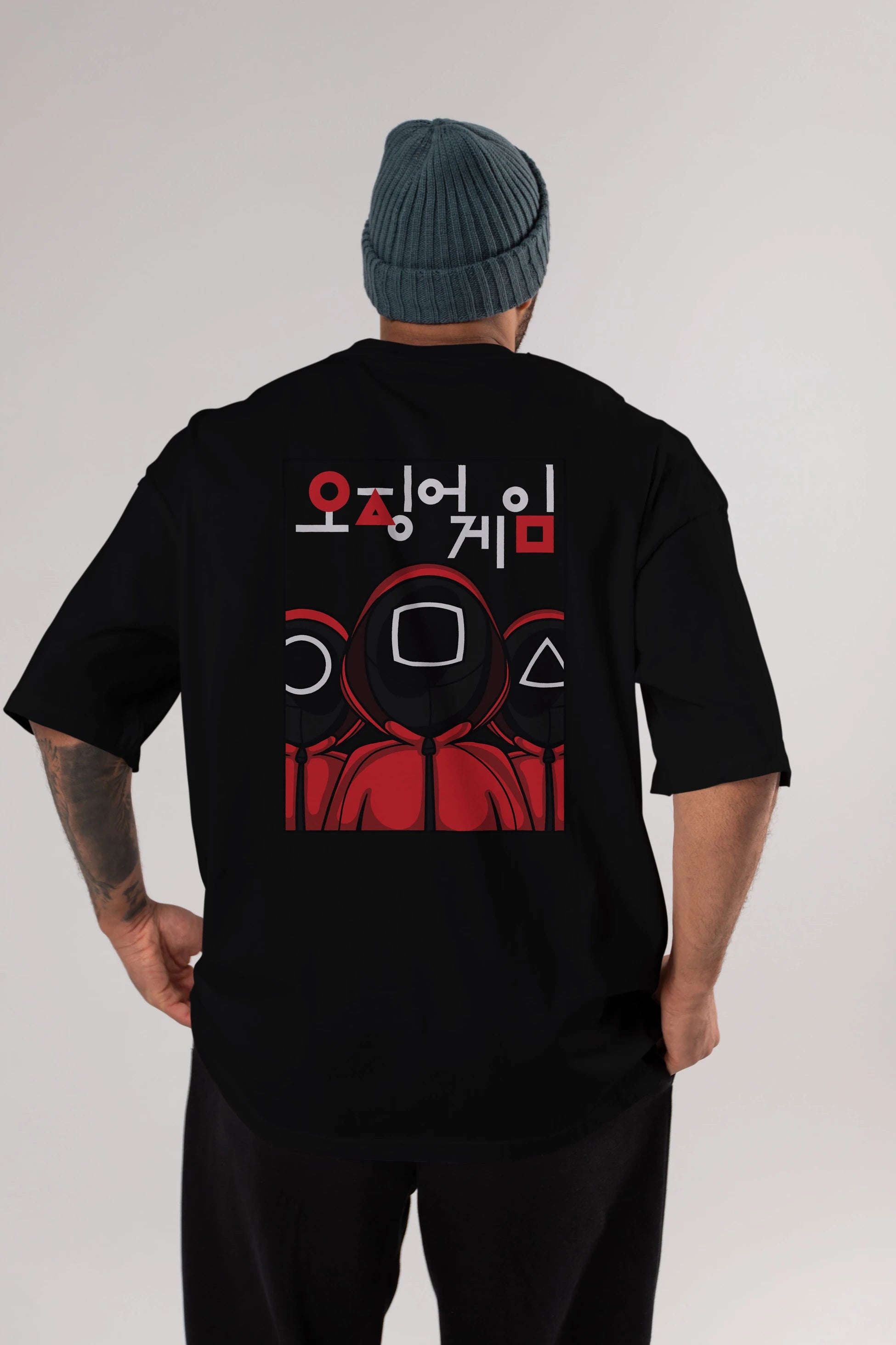 Squid Game (7) Arka Baskılı Oversize t-shirt Erkek Kadın Unisex %100 Pamuk Bisiklet Yaka tişort